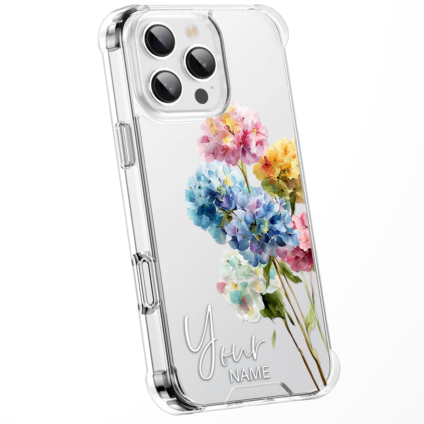 Personalised Floral Phone Case Custom Watercolour Pressed Flowers Luxury Cover, CLEAR Cover Roses iPhone 16 15 13 12 11 Plus Pro Samsung
