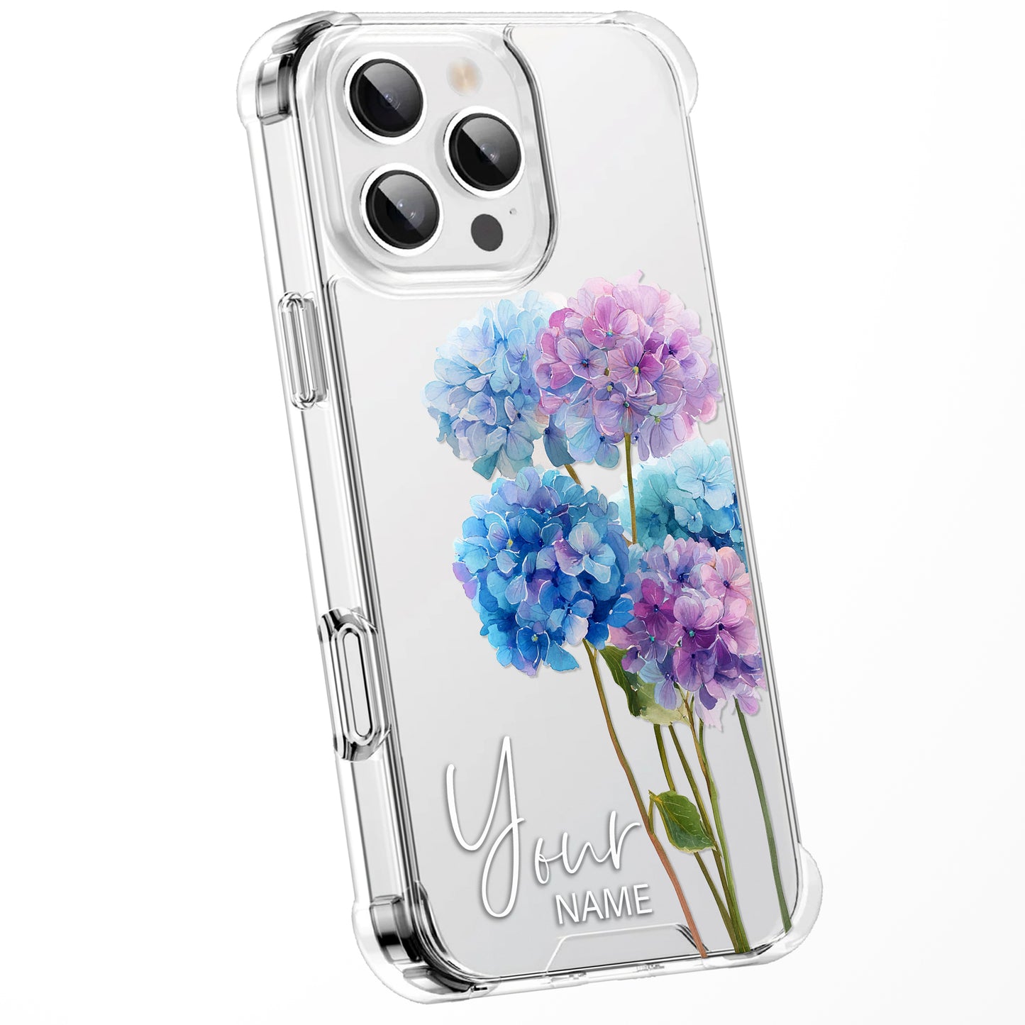 Personalised Floral Phone Case Custom Watercolour Pressed Flowers Luxury Cover, CLEAR Cover Roses iPhone 16 15 13 12 11 Plus Pro Samsung
