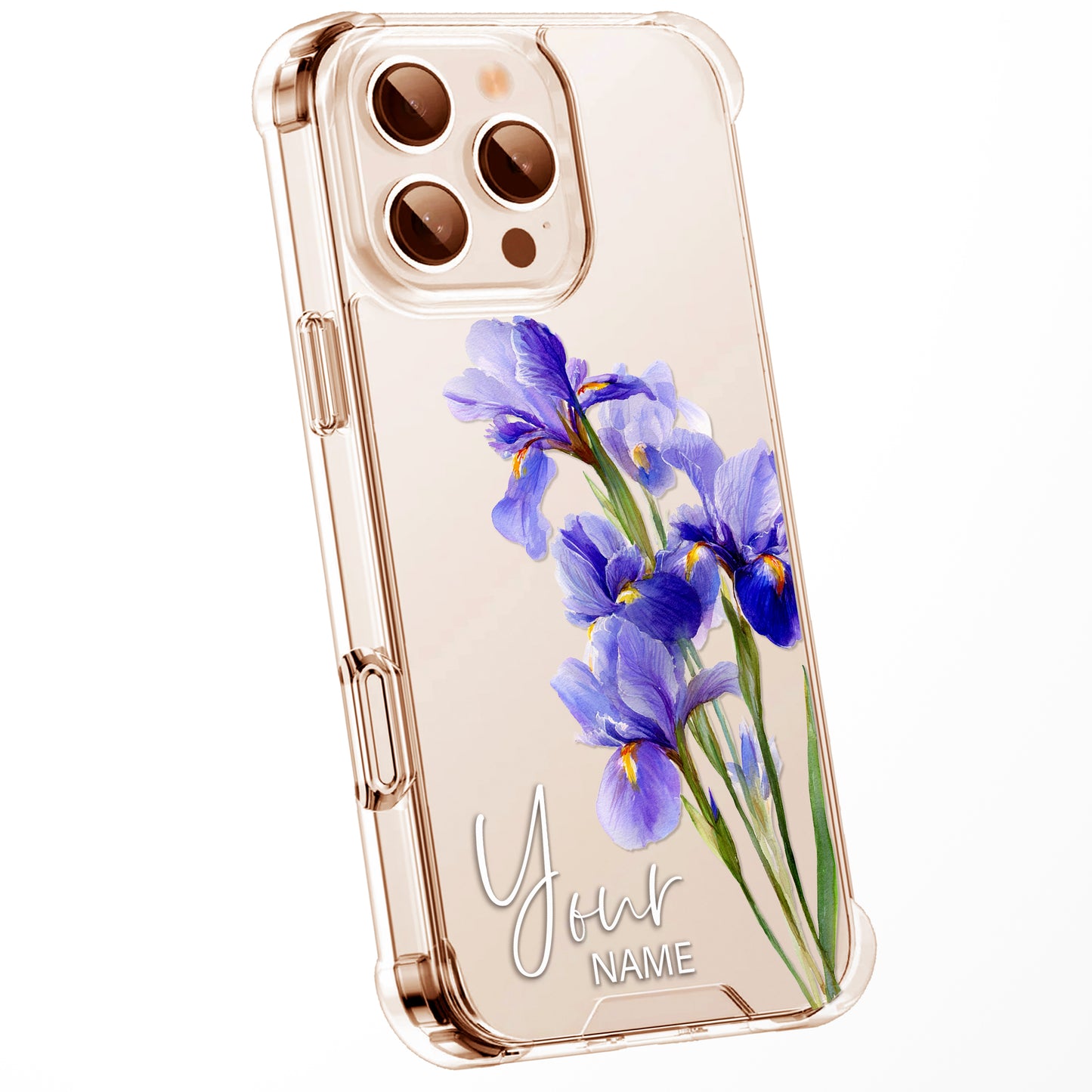 Personalised Floral Phone Case Custom Watercolour Pressed Flowers Luxury Cover, CLEAR Cover Roses iPhone 16 15 13 12 11 Plus Pro Samsung