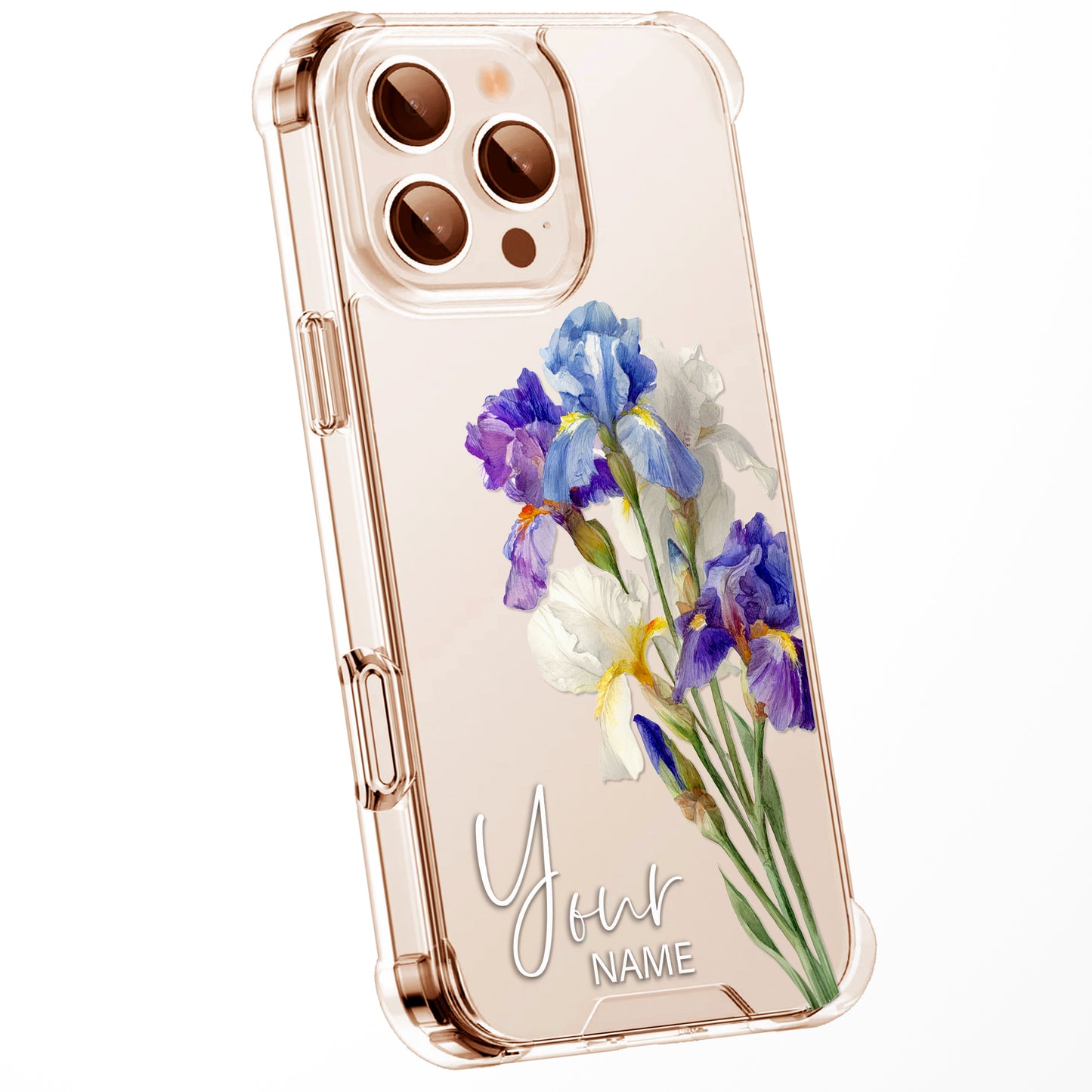 Personalised Floral Phone Case Custom Watercolour Pressed Flowers Luxury Cover, CLEAR Cover Roses iPhone 16 15 13 12 11 Plus Pro Samsung