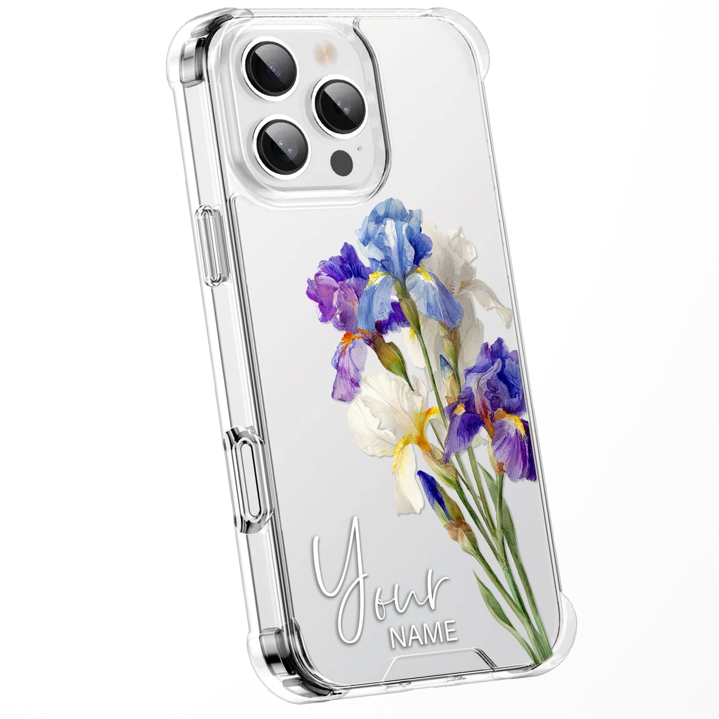 Personalised Floral Phone Case Custom Watercolour Pressed Flowers Luxury Cover, CLEAR Cover Roses iPhone 16 15 13 12 11 Plus Pro Samsung