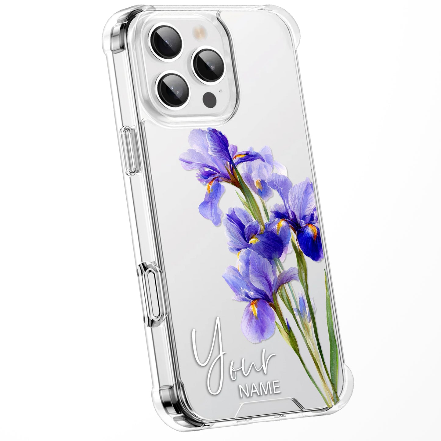 Personalised Floral Phone Case Custom Watercolour Pressed Flowers Luxury Cover, CLEAR Cover Roses iPhone 16 15 13 12 11 Plus Pro Samsung