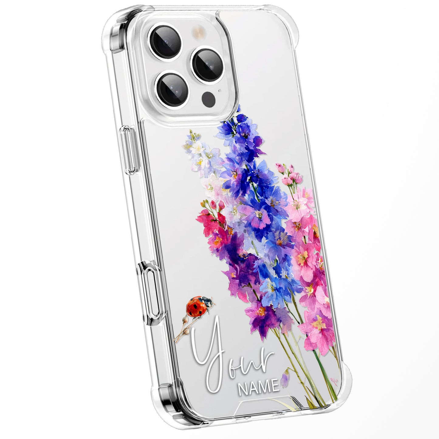 Personalised Floral Phone Case Custom Watercolour Pressed Flowers Luxury Cover, CLEAR Cover Roses iPhone 16 15 13 12 11 Plus Pro Samsung