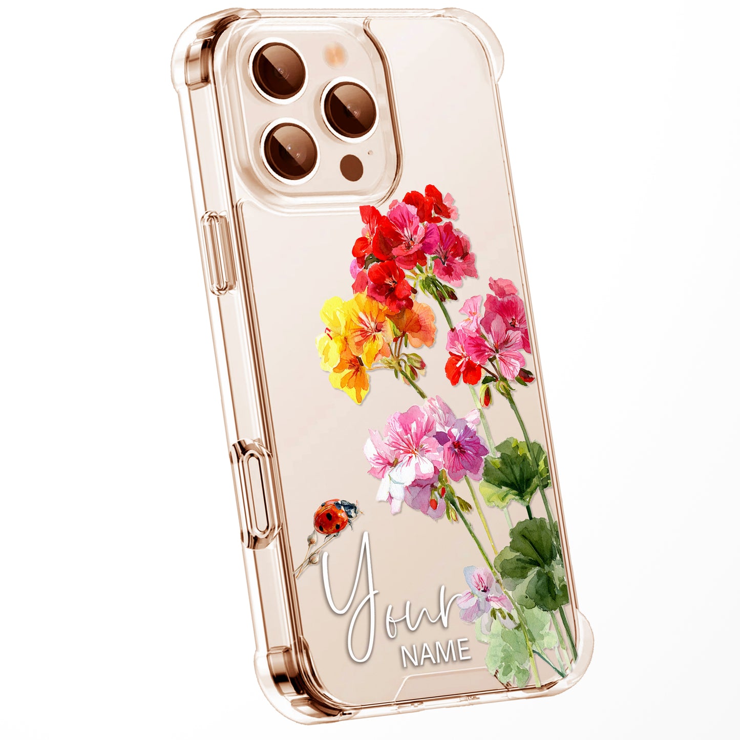 Personalised Floral Phone Case Custom Watercolour Pressed Flowers Luxury Cover, CLEAR Cover Roses iPhone 16 15 13 12 11 Plus Pro Samsung