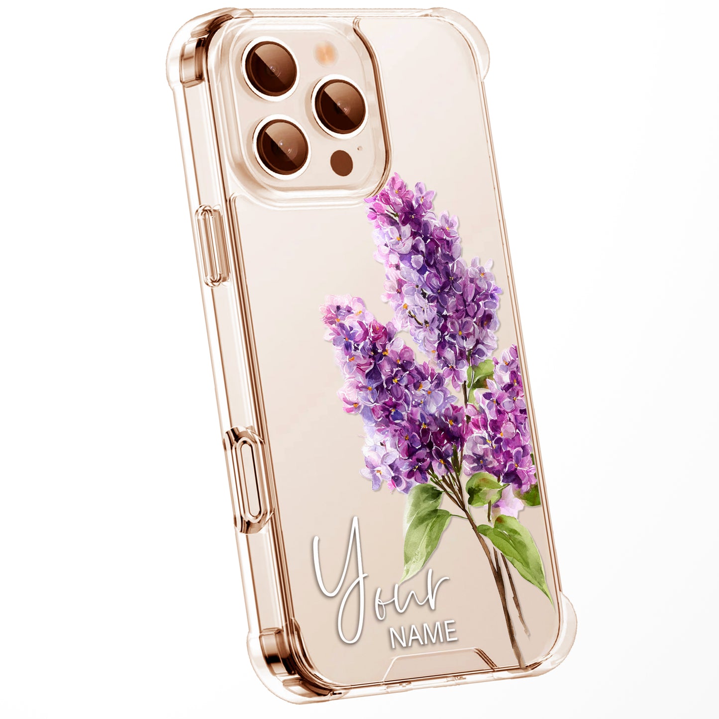Personalised Floral Phone Case Custom Watercolour Pressed Flowers Luxury Cover, CLEAR Cover Roses iPhone 16 15 13 12 11 Plus Pro Samsung