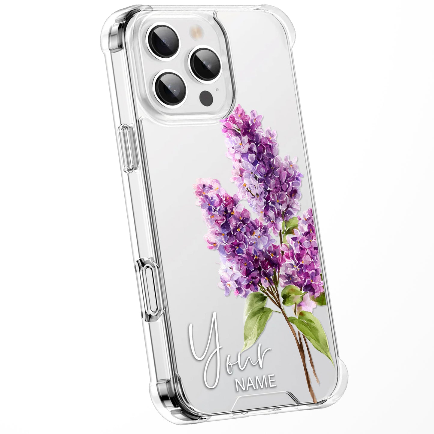 Personalised Floral Phone Case Custom Watercolour Pressed Flowers Luxury Cover, CLEAR Cover Roses iPhone 16 15 13 12 11 Plus Pro Samsung