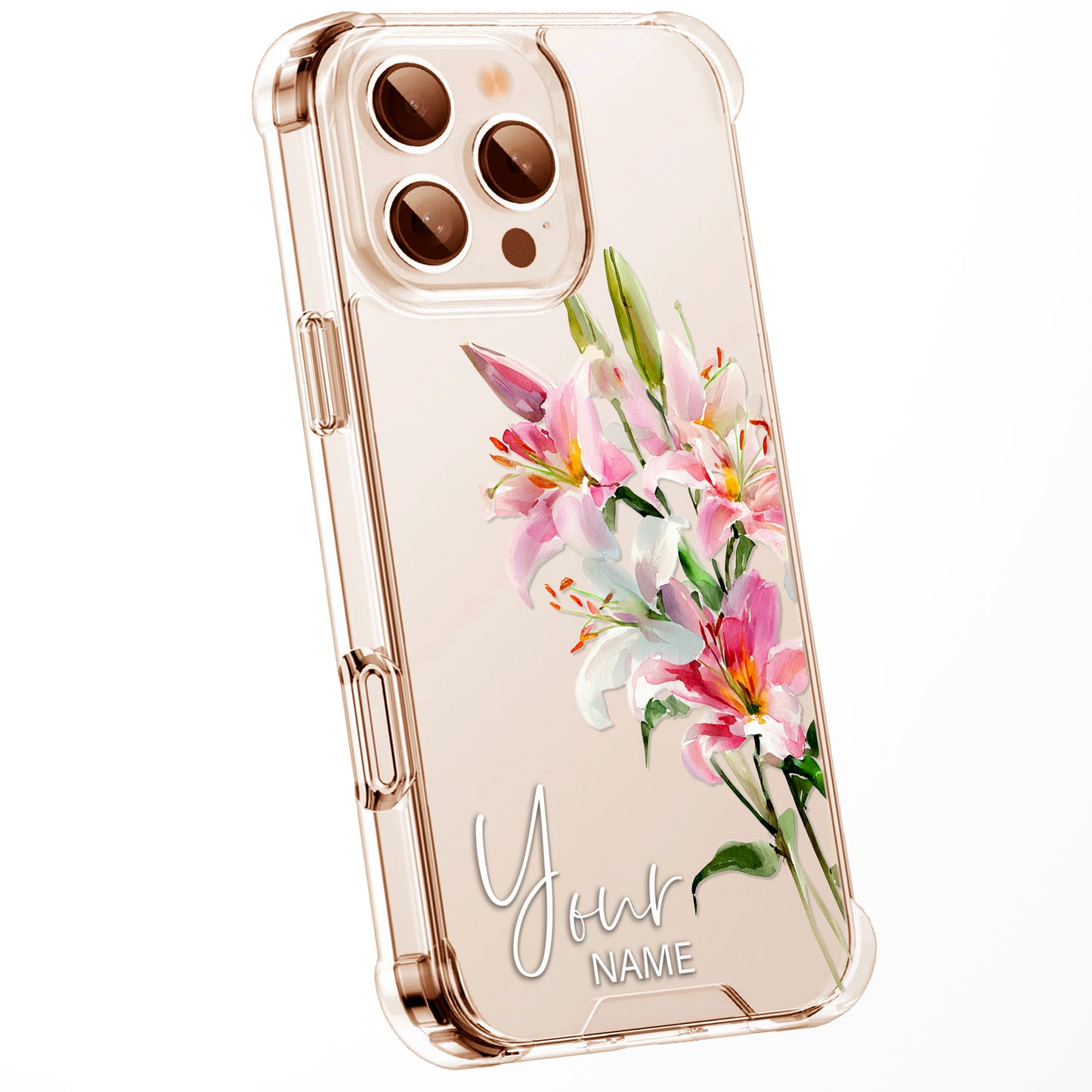 Personalised Floral Phone Case Custom Watercolour Pressed Flowers Luxury Cover, CLEAR Cover Roses iPhone 16 15 13 12 11 Plus Pro Samsung