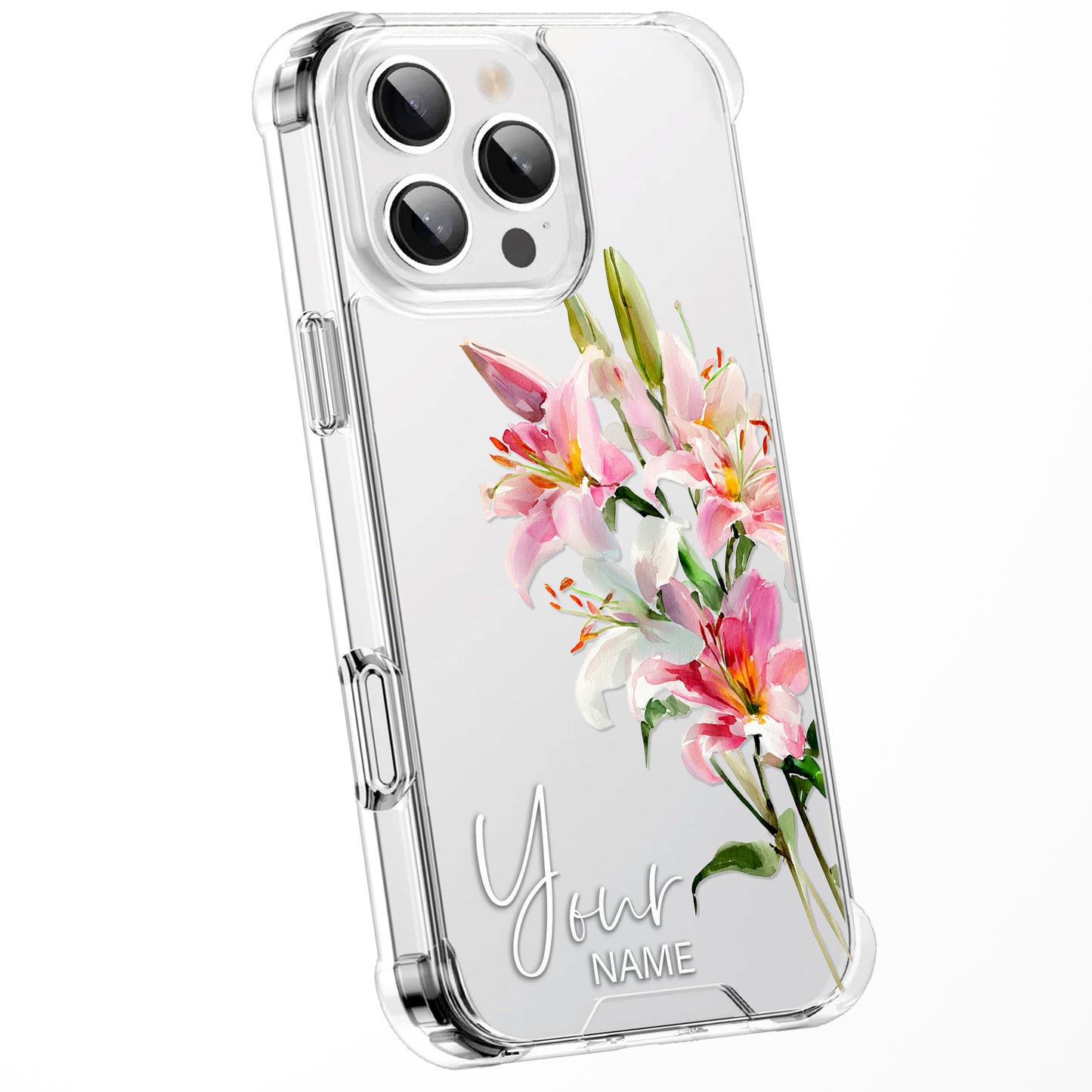 Personalised Floral Phone Case Custom Watercolour Pressed Flowers Luxury Cover, CLEAR Cover Roses iPhone 16 15 13 12 11 Plus Pro Samsung