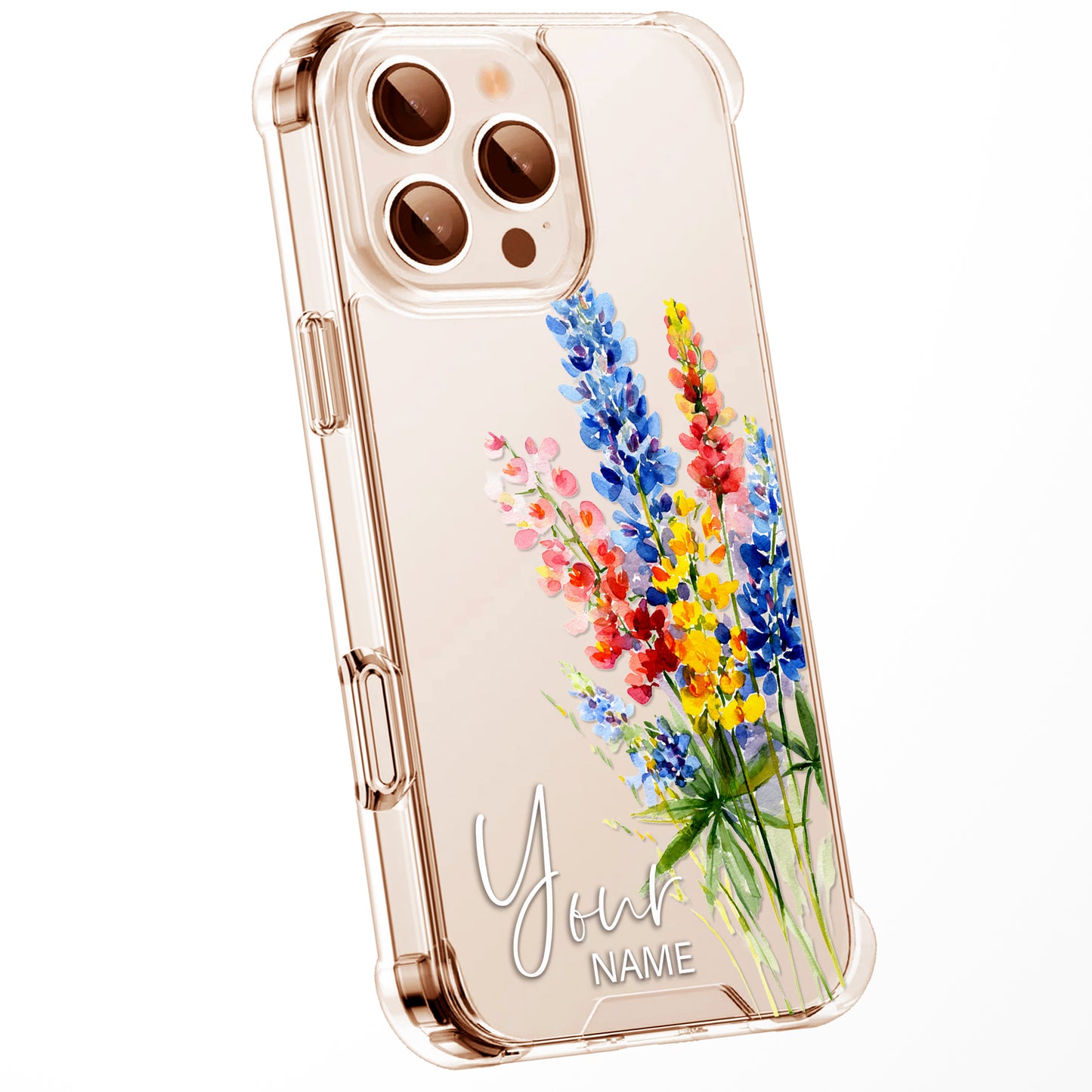 Personalised Floral Phone Case Custom Watercolour Pressed Flowers Luxury Cover, CLEAR Cover Roses iPhone 16 15 13 12 11 Plus Pro Samsung