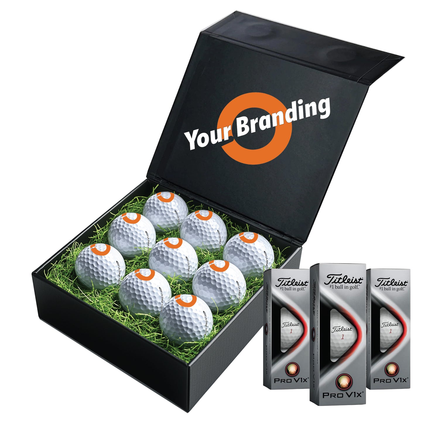 Personalised 9 Golf Ball Gift Set with Custom Branded Box | Corporate Golf Day & Company Logo Gifts