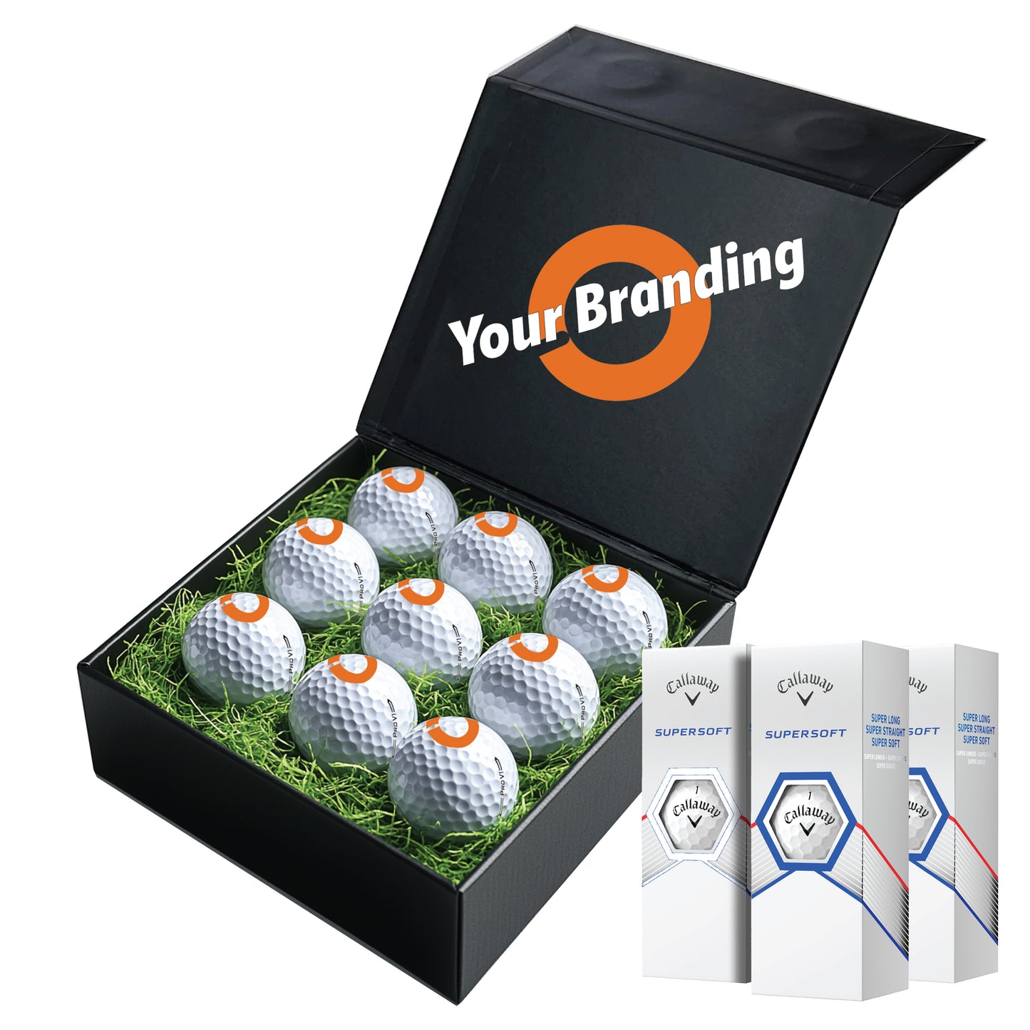 Personalised 9 Golf Ball Gift Set with Custom Branded Box | Corporate Golf Day & Company Logo Gifts