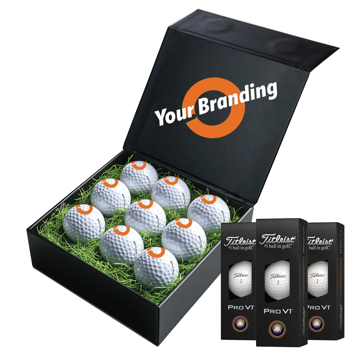 Personalised 9 Golf Ball Gift Set with Custom Branded Box | Corporate Golf Day & Company Logo Gifts