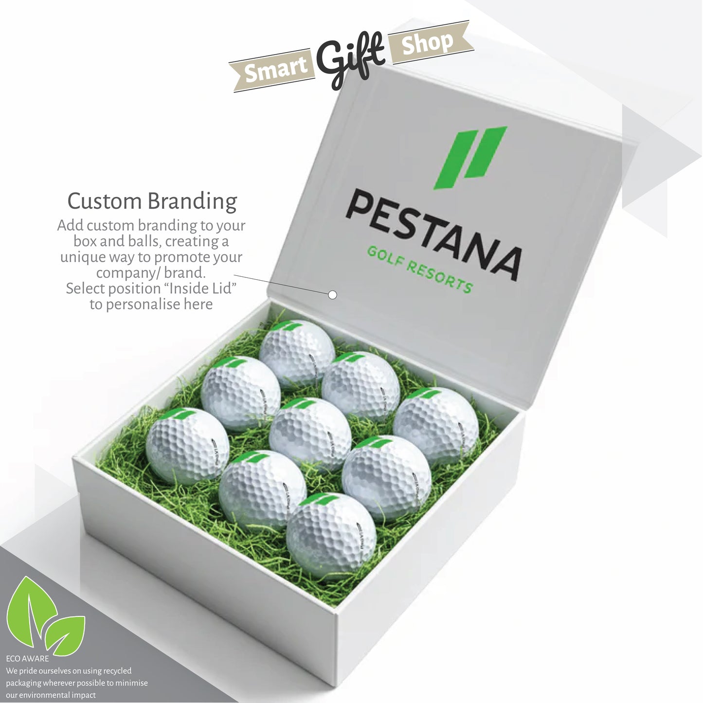 Personalised 9 Golf Ball Gift Set with Custom Branded Box | Corporate Golf Day & Company Logo Gifts