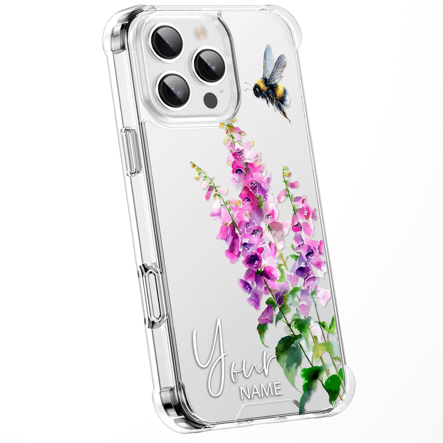 Personalised Floral Phone Case Custom Watercolour Pressed Flowers Luxury Cover, CLEAR Cover Roses iPhone 16 15 13 12 11 Plus Pro Samsung