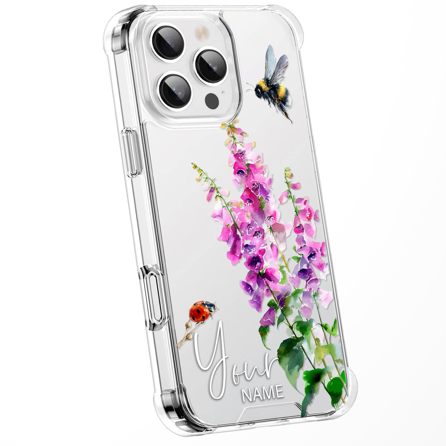 Personalised Floral Phone Case Custom Watercolour Pressed Flowers Luxury Cover, CLEAR Cover Roses iPhone 16 15 13 12 11 Plus Pro Samsung
