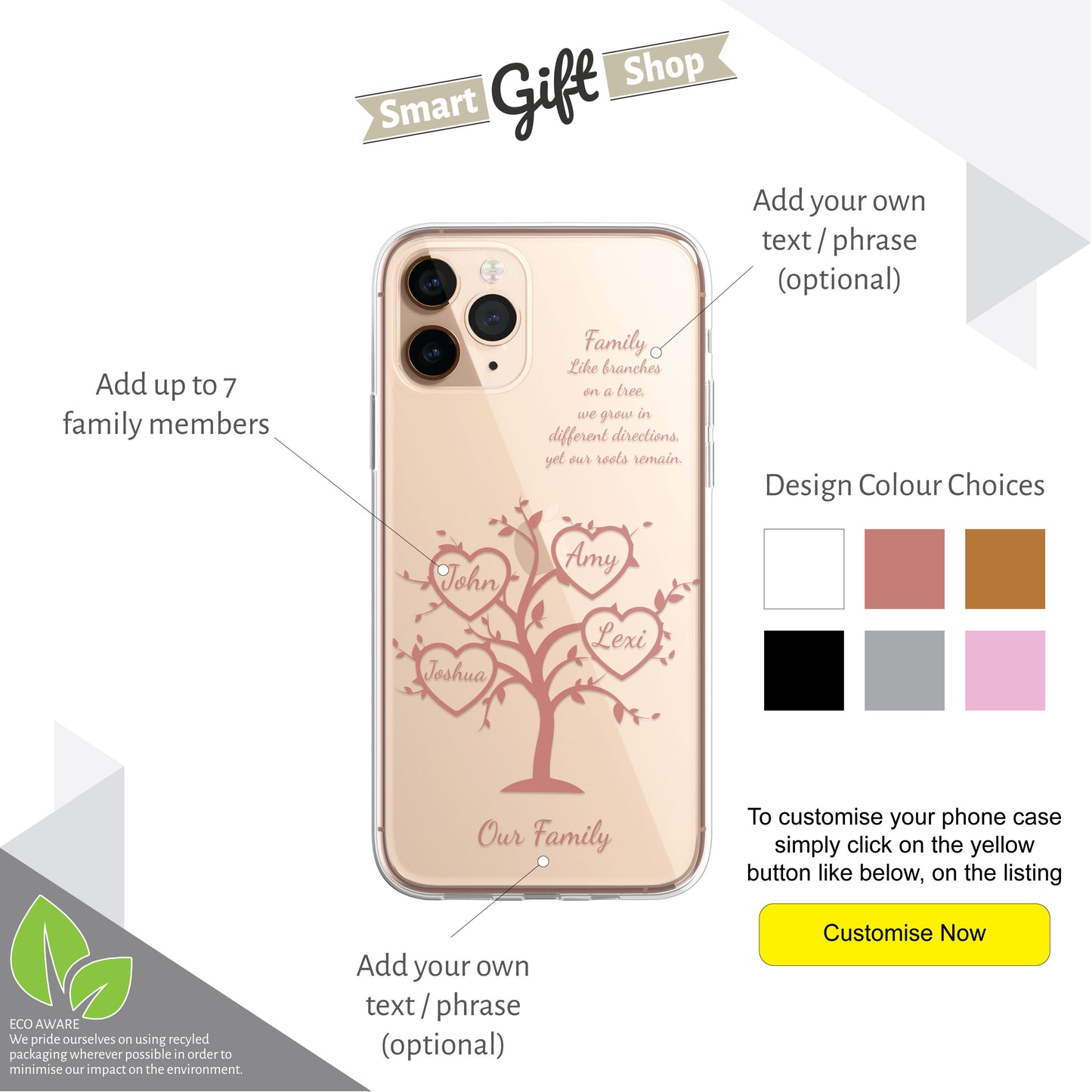 Personalised Custom Phone Cover Case Family Tree for iPhone 15 14 13 12+
