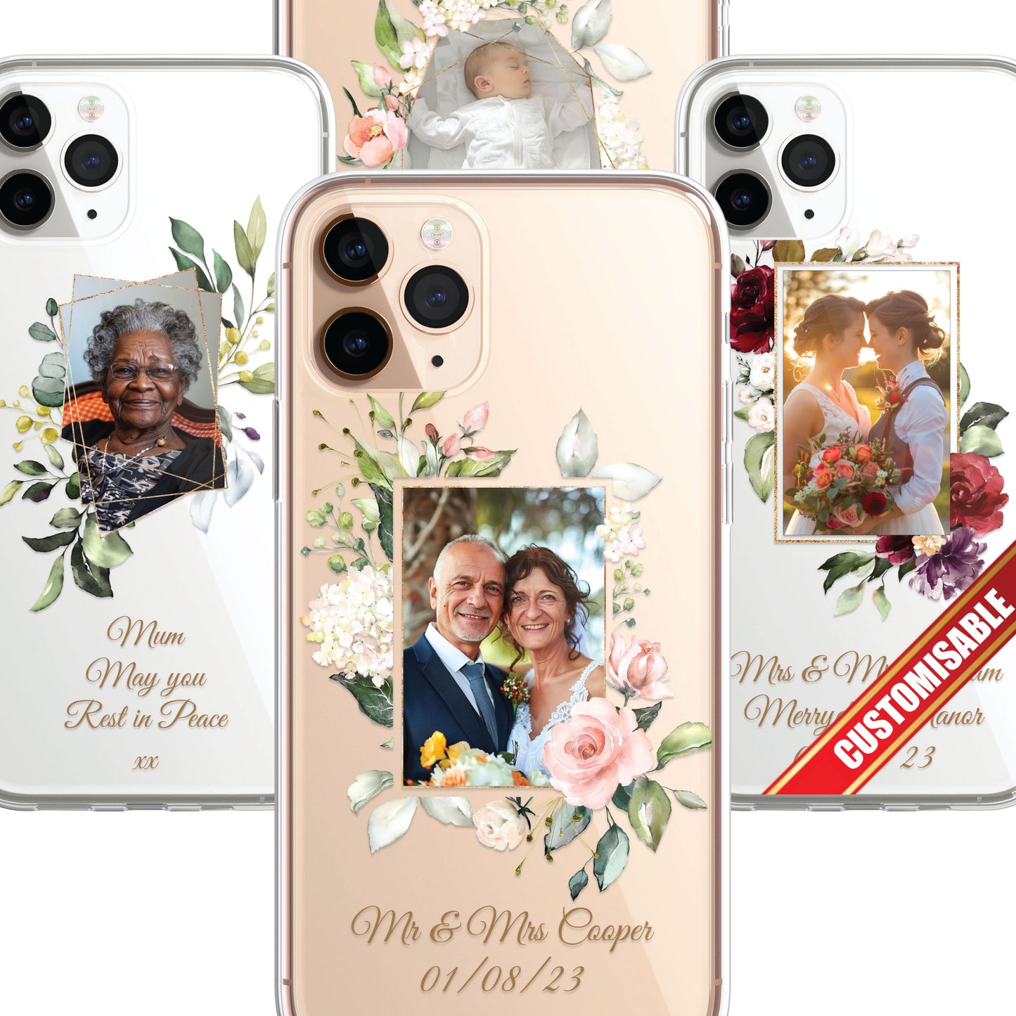 Personalised Custom Photo Phone Case Portrait Wedding Family Occasion Birth Custom Picture CLEAR Silicone Cover for iPhone 11 12 13 14 15 Ranges