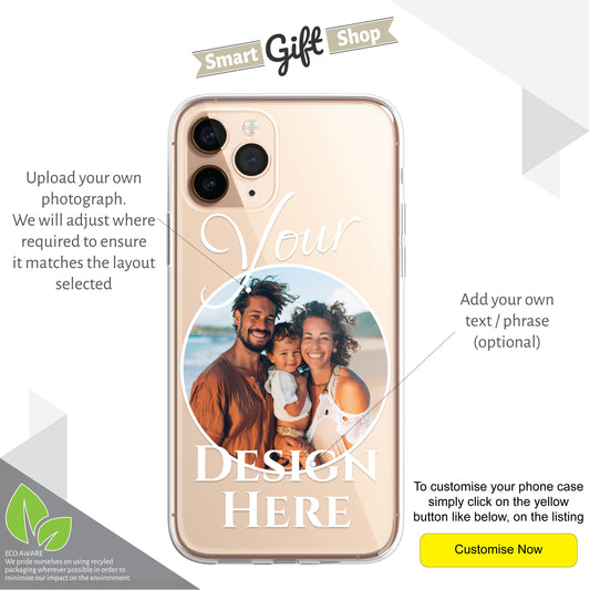 SmartGiftShop Personalised Custom iPhone Case Photo Collage Polaroid Style Custom Picture CLEAR Silicone Impact Case for iPhone 11 12 13 14 15 Ranges - CUSTOMISE ONLINE