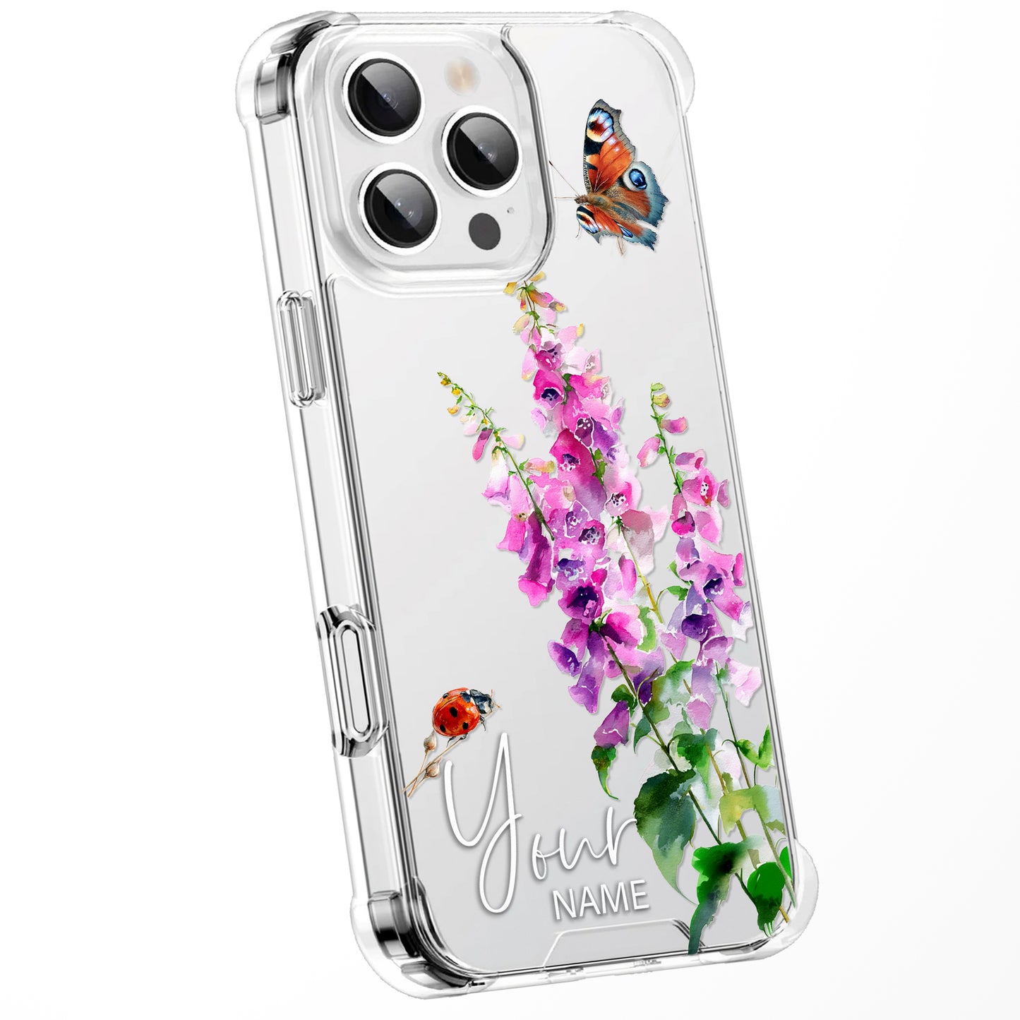 Personalised Floral Phone Case Custom Watercolour Pressed Flowers Luxury Cover, CLEAR Cover Roses iPhone 16 15 13 12 11 Plus Pro Samsung