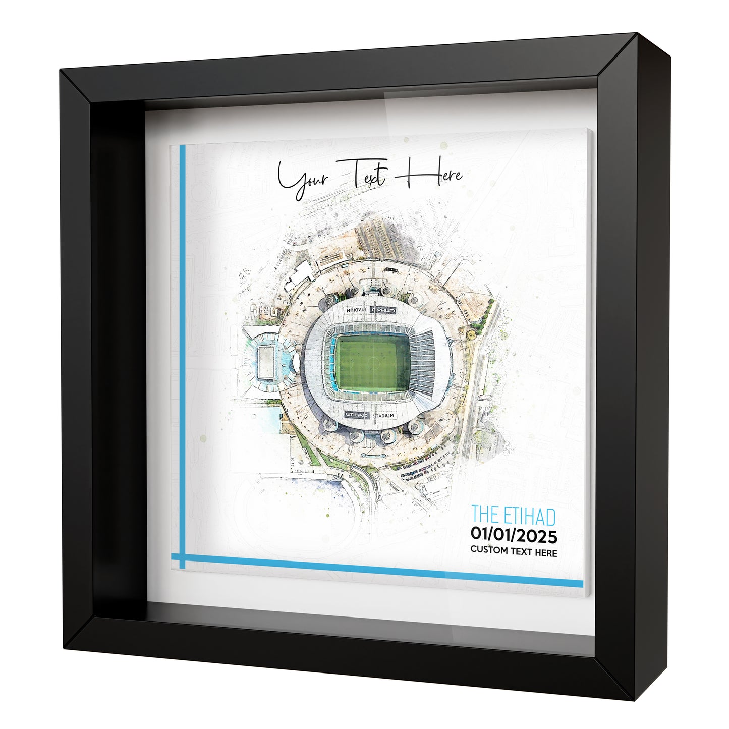 Framed Ceramic Tile Art: Personalised Football Stadium Art Print, Custom Aerial Map - ANY STADIUM Worldwide, Bespoke Text, Football Gift Keepsake