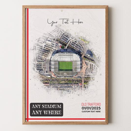 Bespoke Stadium Design Football Stadium Poster Artwork, Personalised Watercolour Art Print, Custom Aerial Layout - Framing options available ANY STADIUM Worldwide.