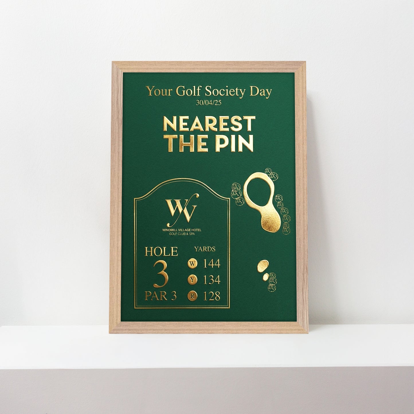 Custom Golf Hole Gold Foil Print Keepsake - The Windmill Village Golf Course, Longest Drive, Nearest the Pin