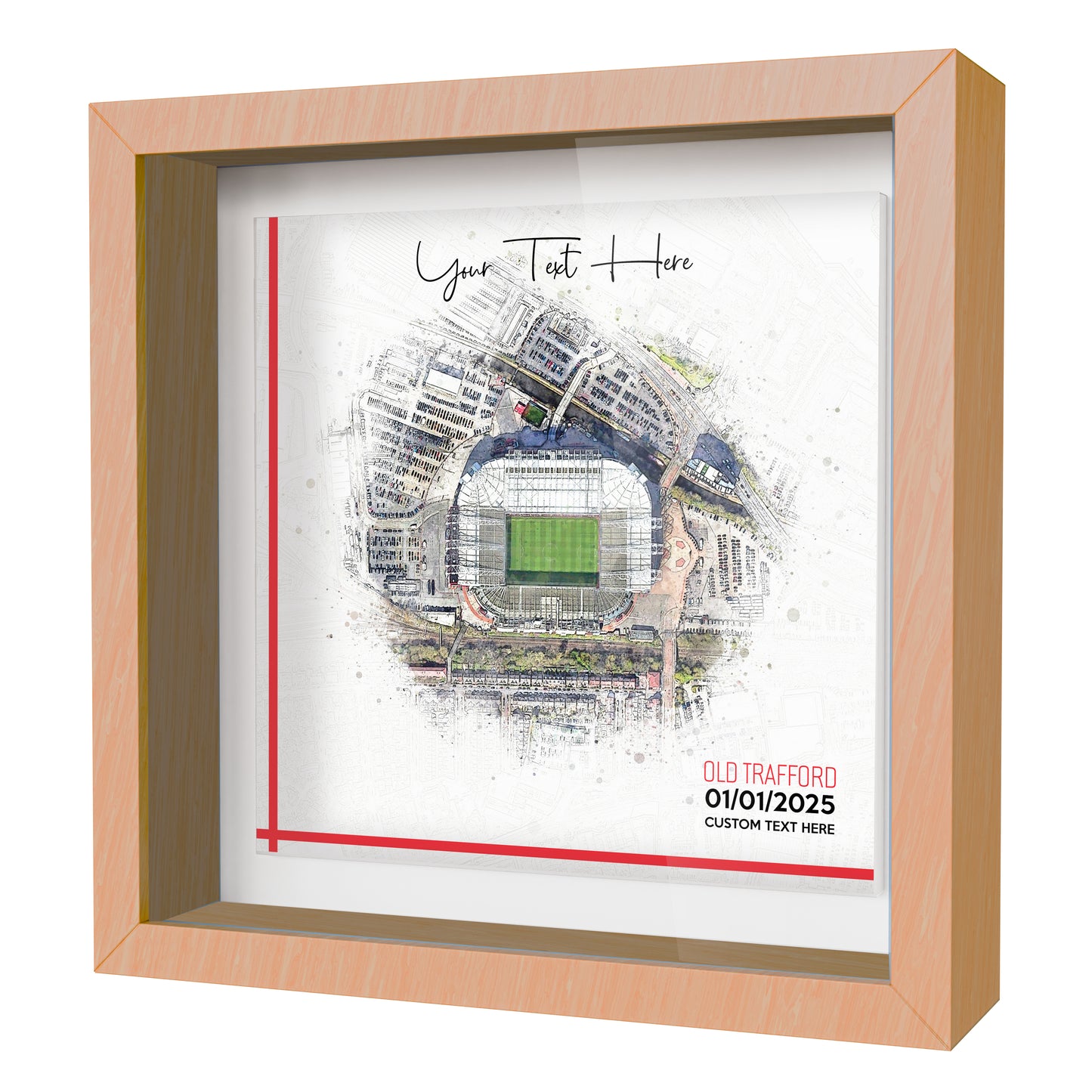 Framed Ceramic Tile Art: Personalised Football Stadium Art Print, Custom Aerial Map - ANY STADIUM Worldwide, Bespoke Text, Football Gift Keepsake