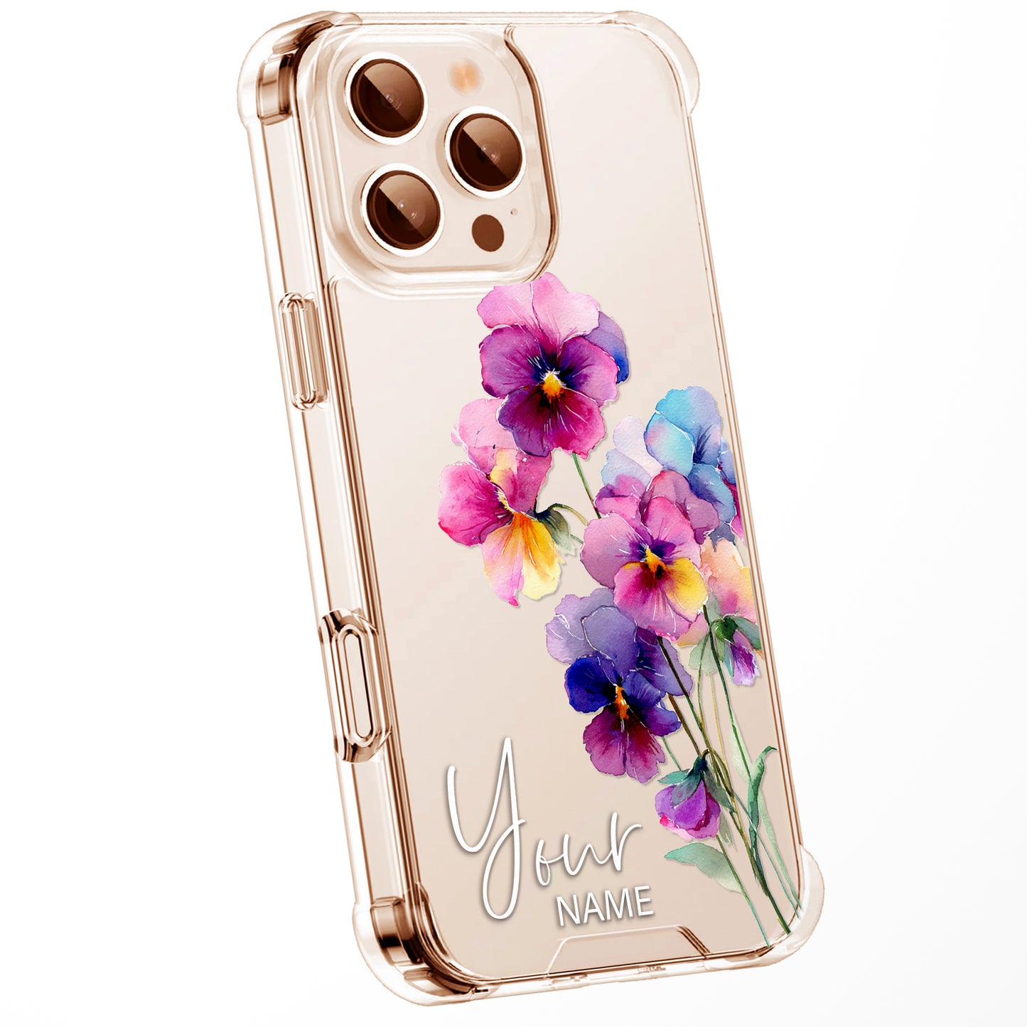 Personalised Floral Phone Case Custom Watercolour Pressed Flowers Luxury Cover, CLEAR Cover Roses iPhone 16 15 13 12 11 Plus Pro Samsung