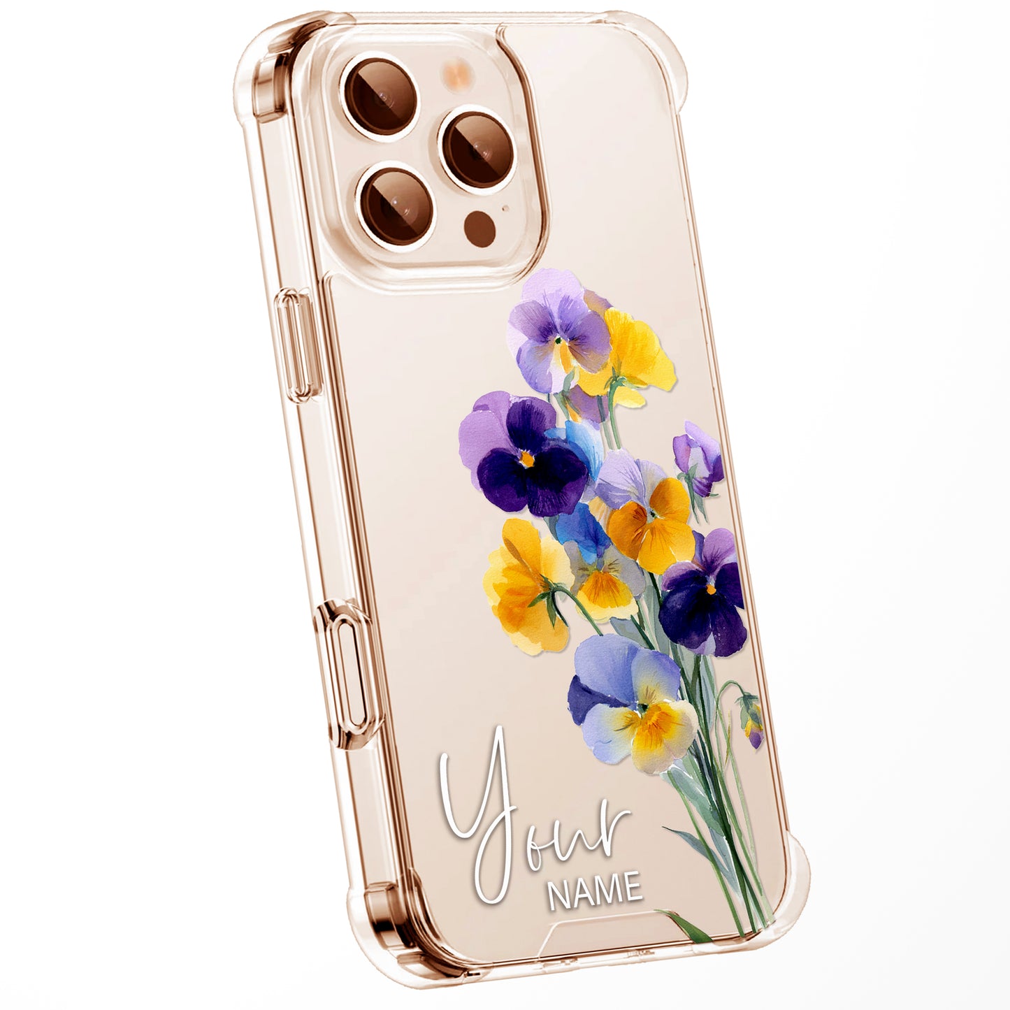 Personalised Floral Phone Case Custom Watercolour Pressed Flowers Luxury Cover, CLEAR Cover Roses iPhone 16 15 13 12 11 Plus Pro Samsung