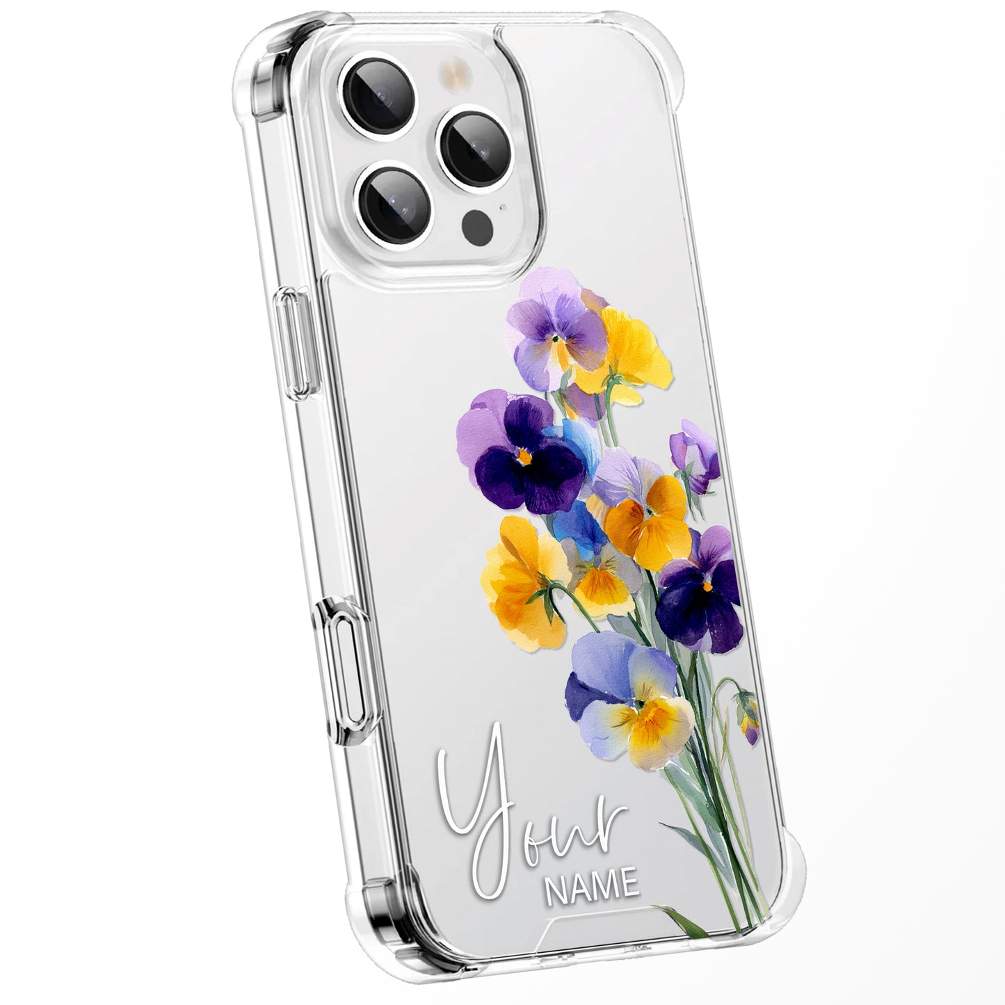 Personalised Floral Phone Case Custom Watercolour Pressed Flowers Luxury Cover, CLEAR Cover Roses iPhone 16 15 13 12 11 Plus Pro Samsung