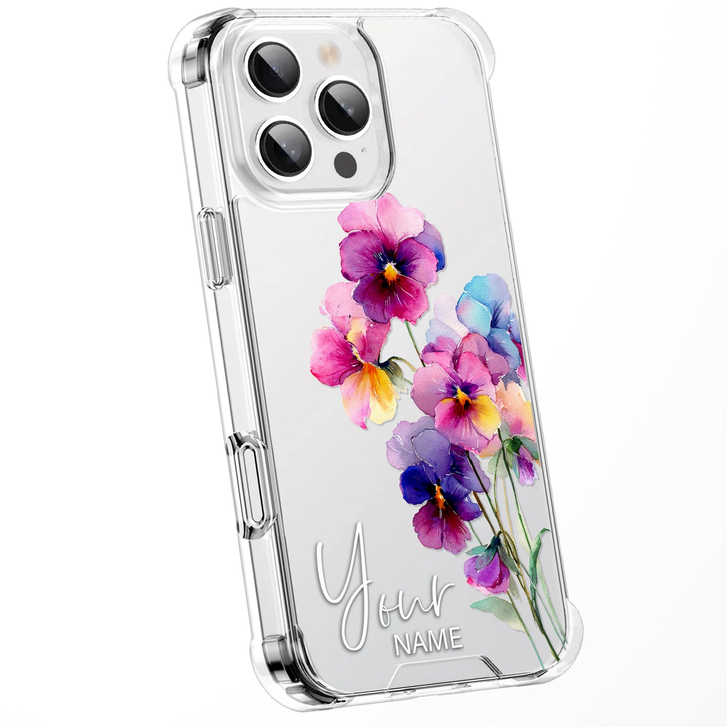 Personalised Floral Phone Case Custom Watercolour Pressed Flowers Luxury Cover, CLEAR Cover Roses iPhone 16 15 13 12 11 Plus Pro Samsung