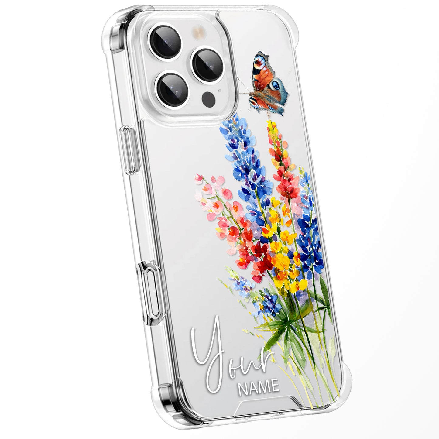Personalised Floral Phone Case Custom Watercolour Pressed Flowers Luxury Cover, CLEAR Cover Roses iPhone 16 15 13 12 11 Plus Pro Samsung