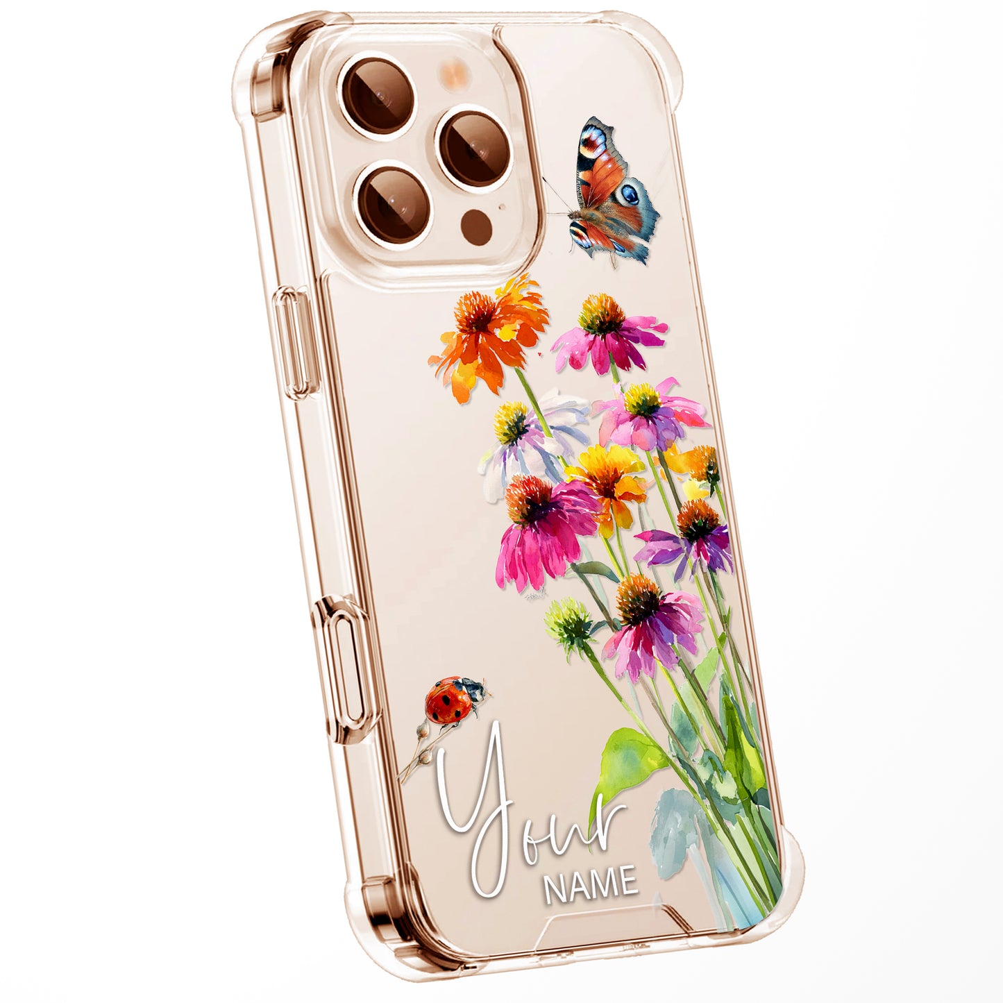 Personalised Floral Phone Case Custom Watercolour Pressed Flowers Luxury Cover, CLEAR Cover Roses iPhone 16 15 13 12 11 Plus Pro Samsung