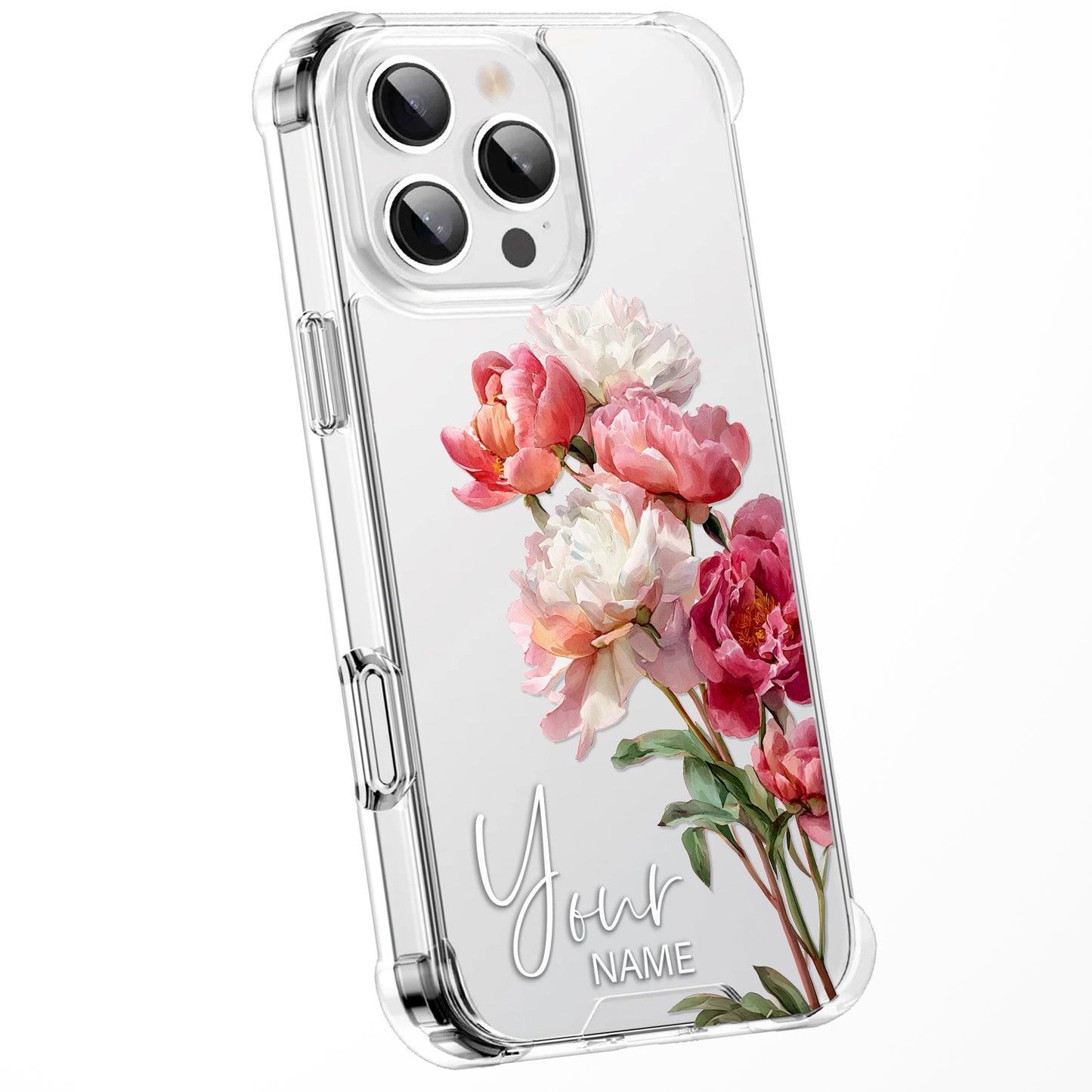 Personalised Floral Phone Case Custom Watercolour Pressed Flowers Luxury Cover, CLEAR Cover Roses iPhone 16 15 13 12 11 Plus Pro Samsung