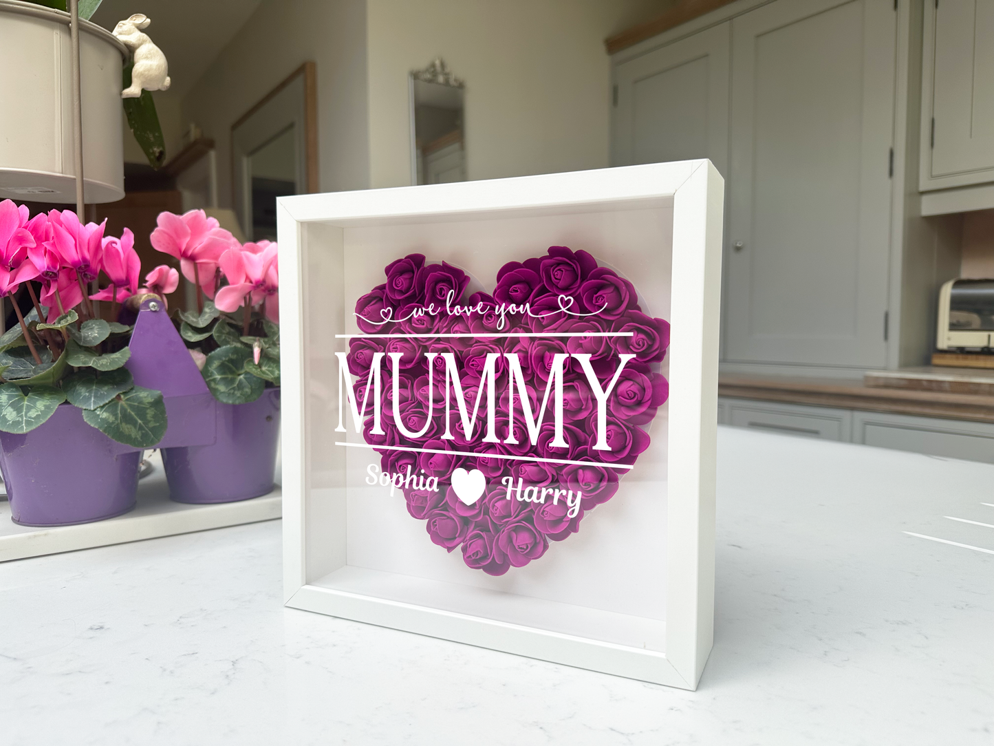 Personalised Framed Flower Floral Heart Mother's Day Custom Birthday Keepsake Unique Gift for Mum Mother Shadow Box Frame