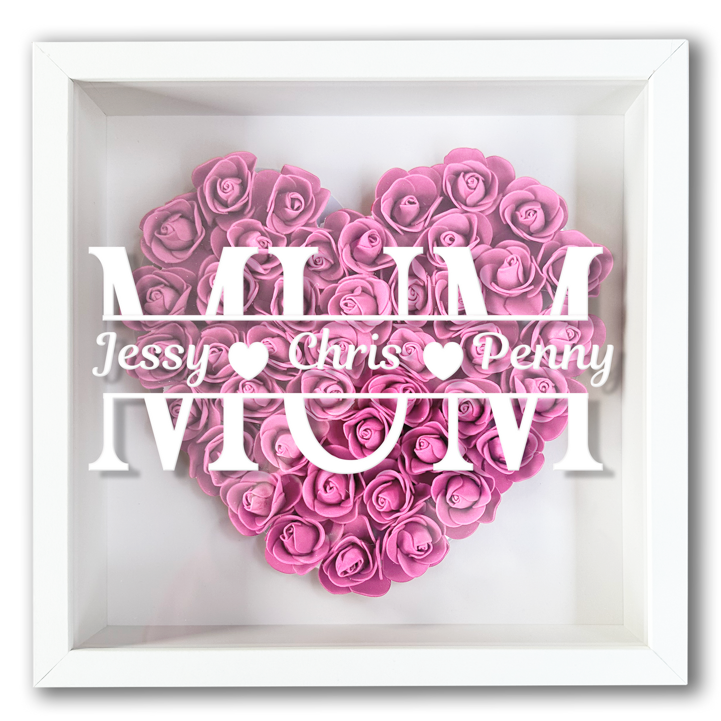 Personalised Framed Flower Floral Heart Mother's Day Custom Birthday Keepsake Unique Gift for Mum Mother Shadow Box Frame