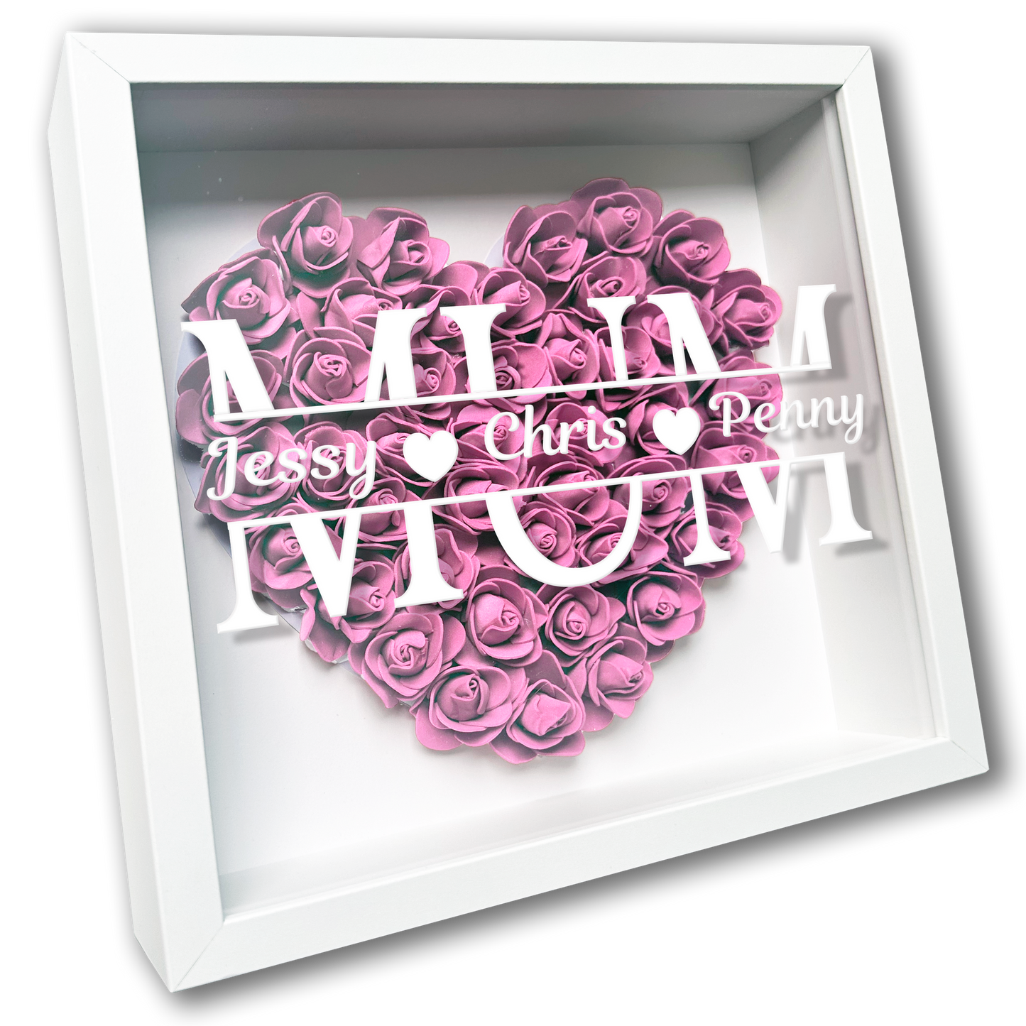 Personalised Framed Flower Floral Heart Mother's Day Custom Birthday Keepsake Unique Gift for Mum Mother Shadow Box Frame