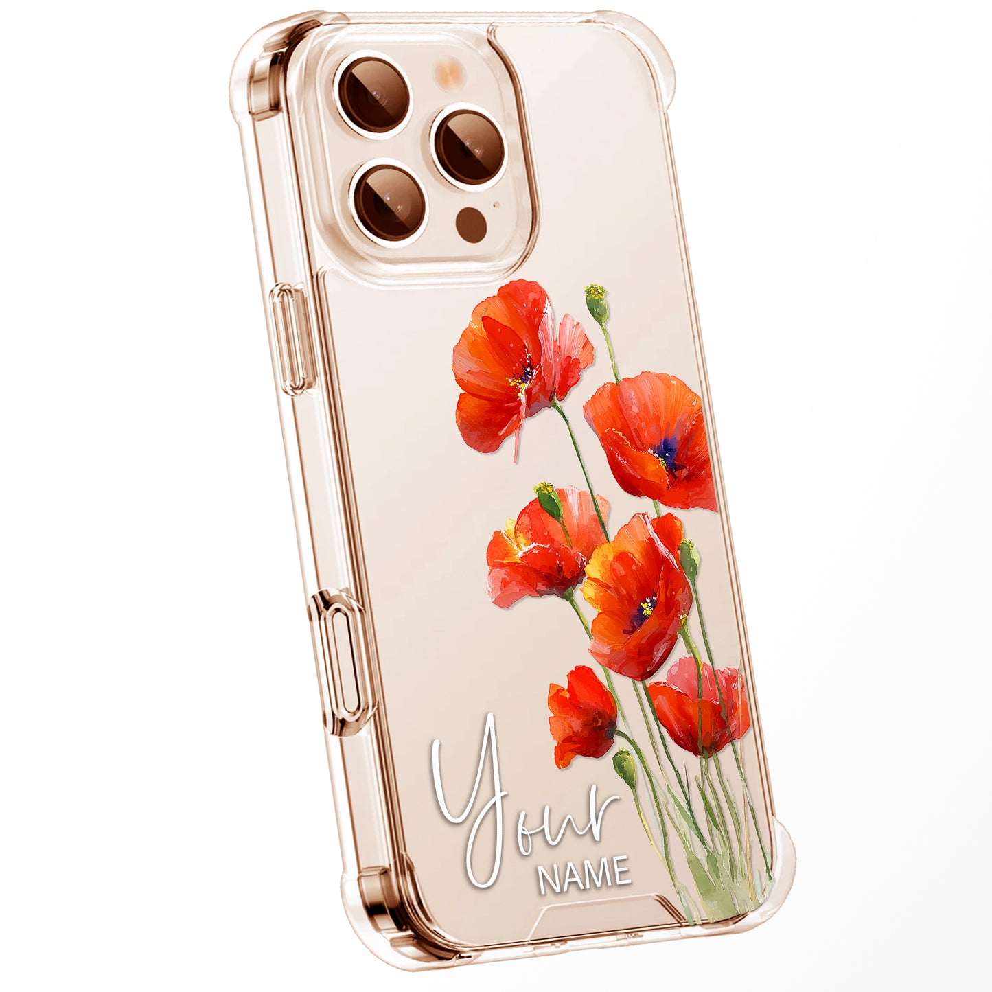 Personalised Floral Phone Case Custom Watercolour Pressed Flowers Luxury Cover, CLEAR Cover Roses iPhone 16 15 13 12 11 Plus Pro Samsung