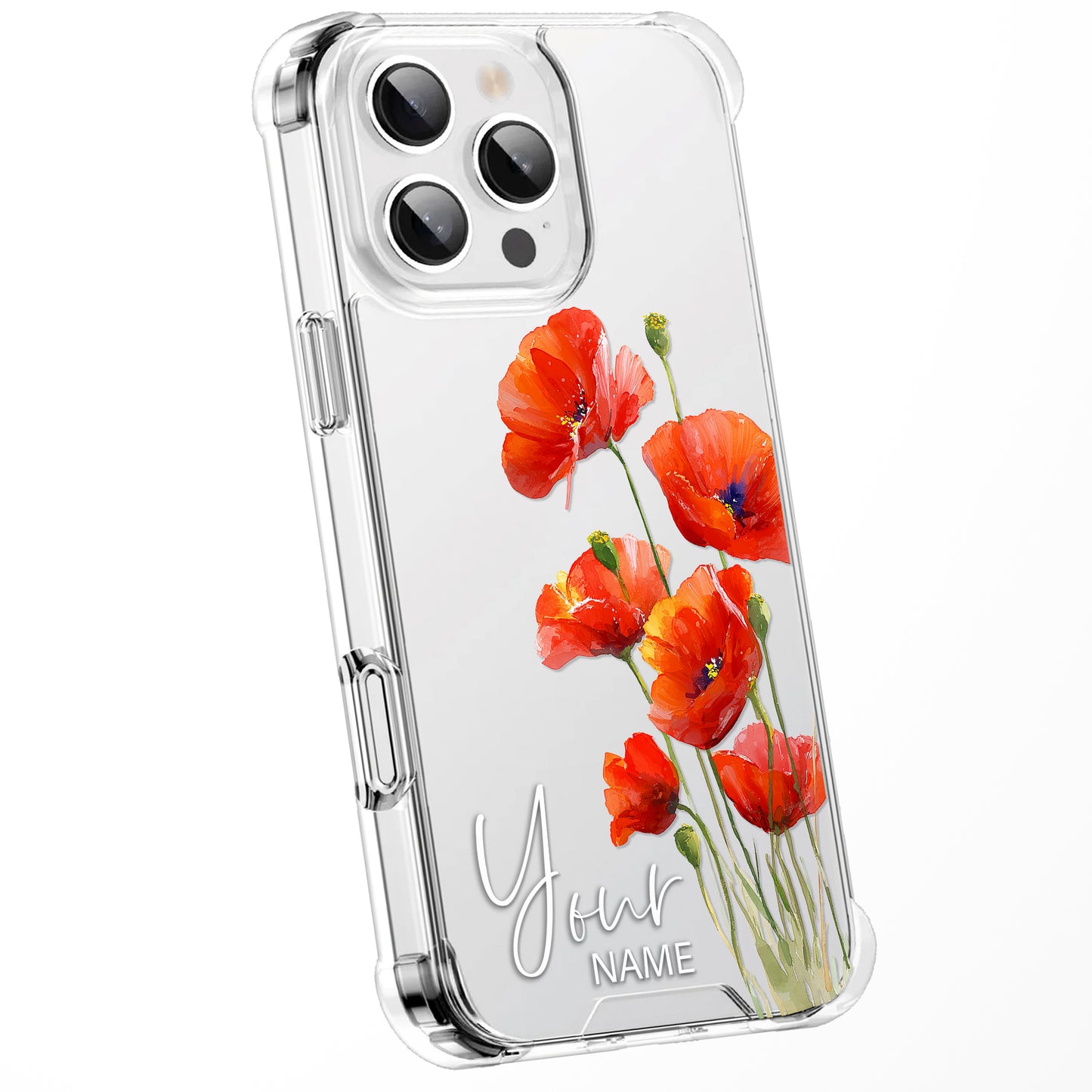 Personalised Floral Phone Case Custom Watercolour Pressed Flowers Luxury Cover, CLEAR Cover Roses iPhone 16 15 13 12 11 Plus Pro Samsung