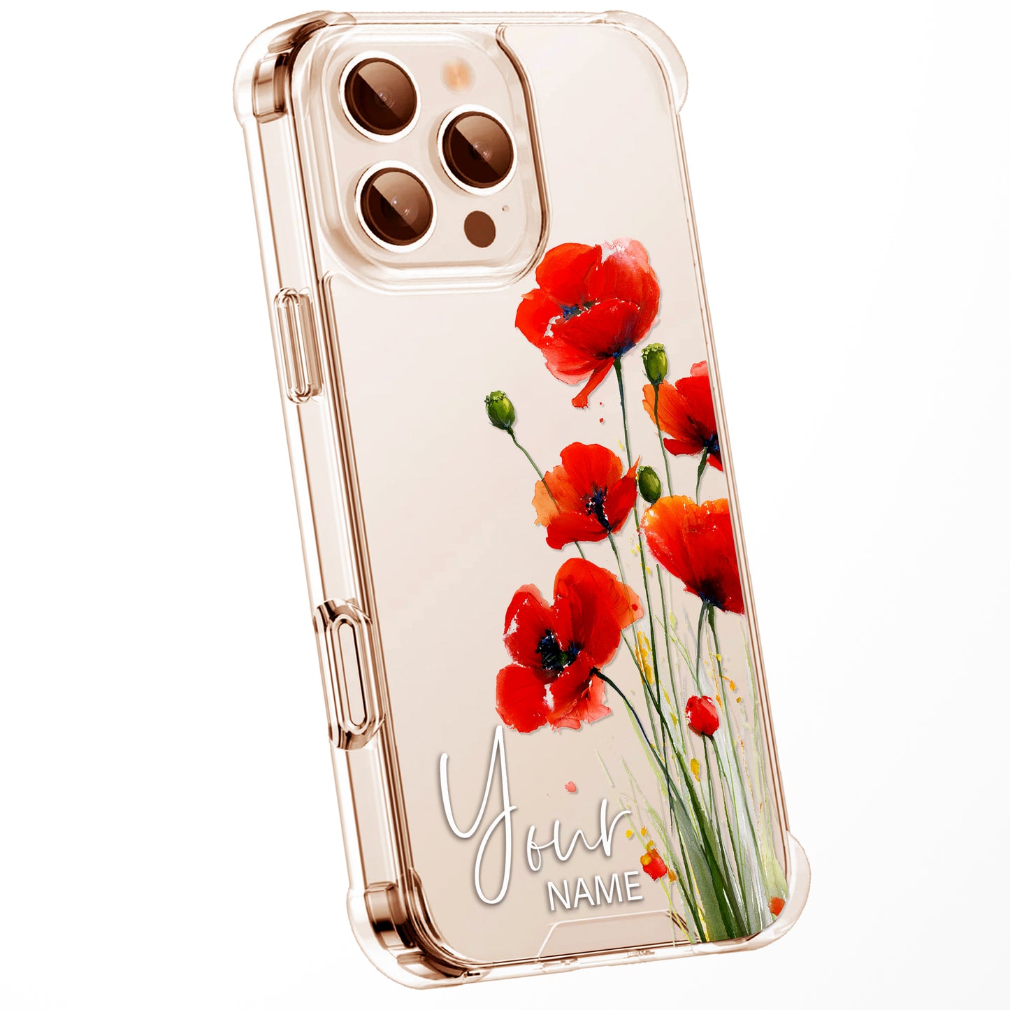 Personalised Floral Phone Case Custom Watercolour Pressed Flowers Luxury Cover, CLEAR Cover Roses iPhone 16 15 13 12 11 Plus Pro Samsung