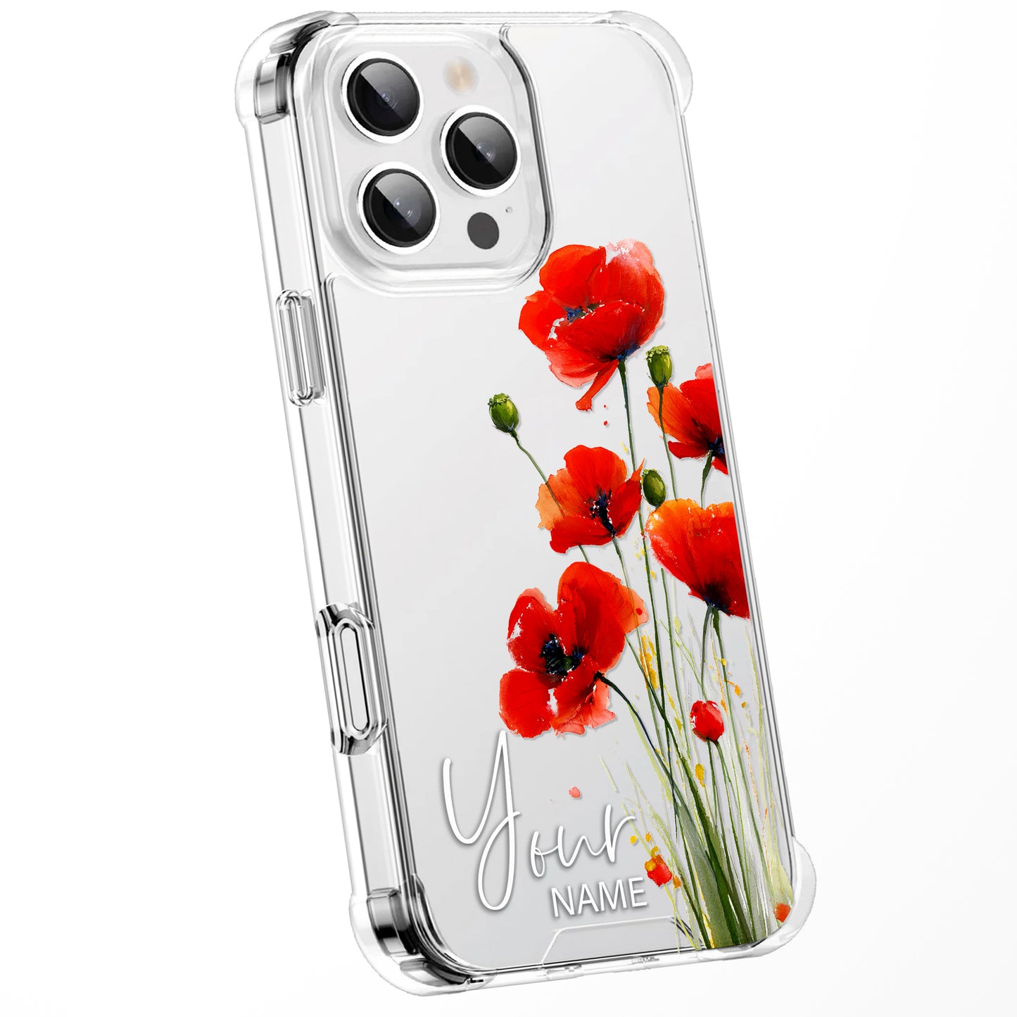 Personalised Floral Phone Case Custom Watercolour Pressed Flowers Luxury Cover, CLEAR Cover Roses iPhone 16 15 13 12 11 Plus Pro Samsung