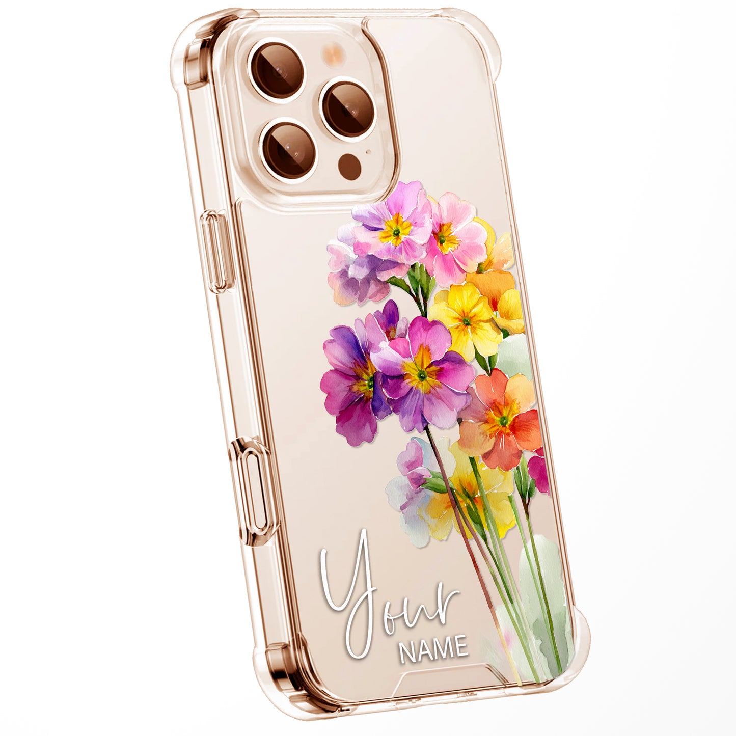 Personalised Floral Phone Case Custom Watercolour Pressed Flowers Luxury Cover, CLEAR Cover Roses iPhone 16 15 13 12 11 Plus Pro Samsung