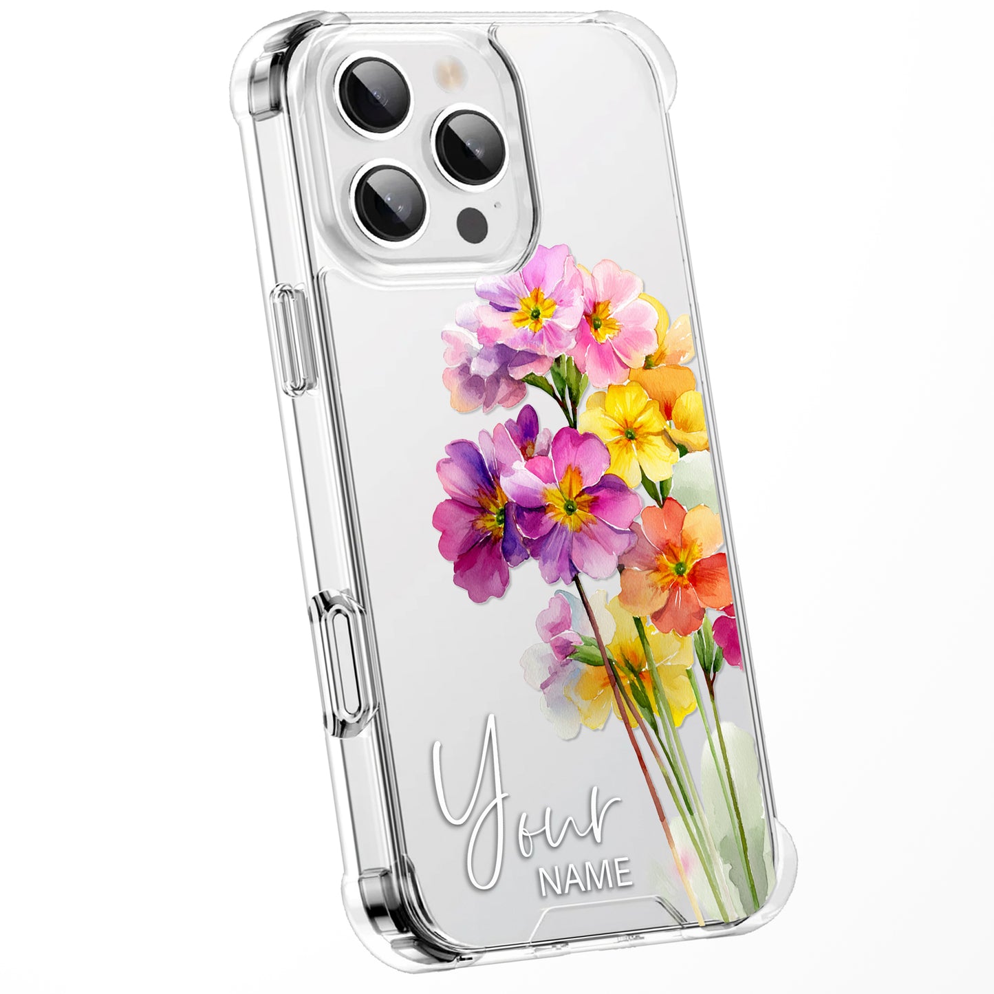 Personalised Floral Phone Case Custom Watercolour Pressed Flowers Luxury Cover, CLEAR Cover Roses iPhone 16 15 13 12 11 Plus Pro Samsung