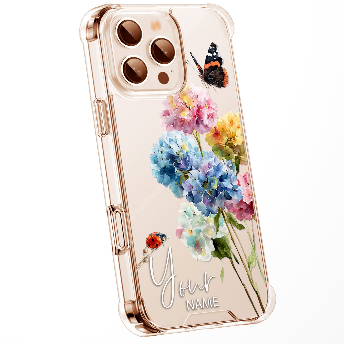 Personalised Floral Phone Case Custom Watercolour Pressed Flowers Luxury Cover, CLEAR Cover Roses iPhone 16 15 13 12 11 Plus Pro Samsung