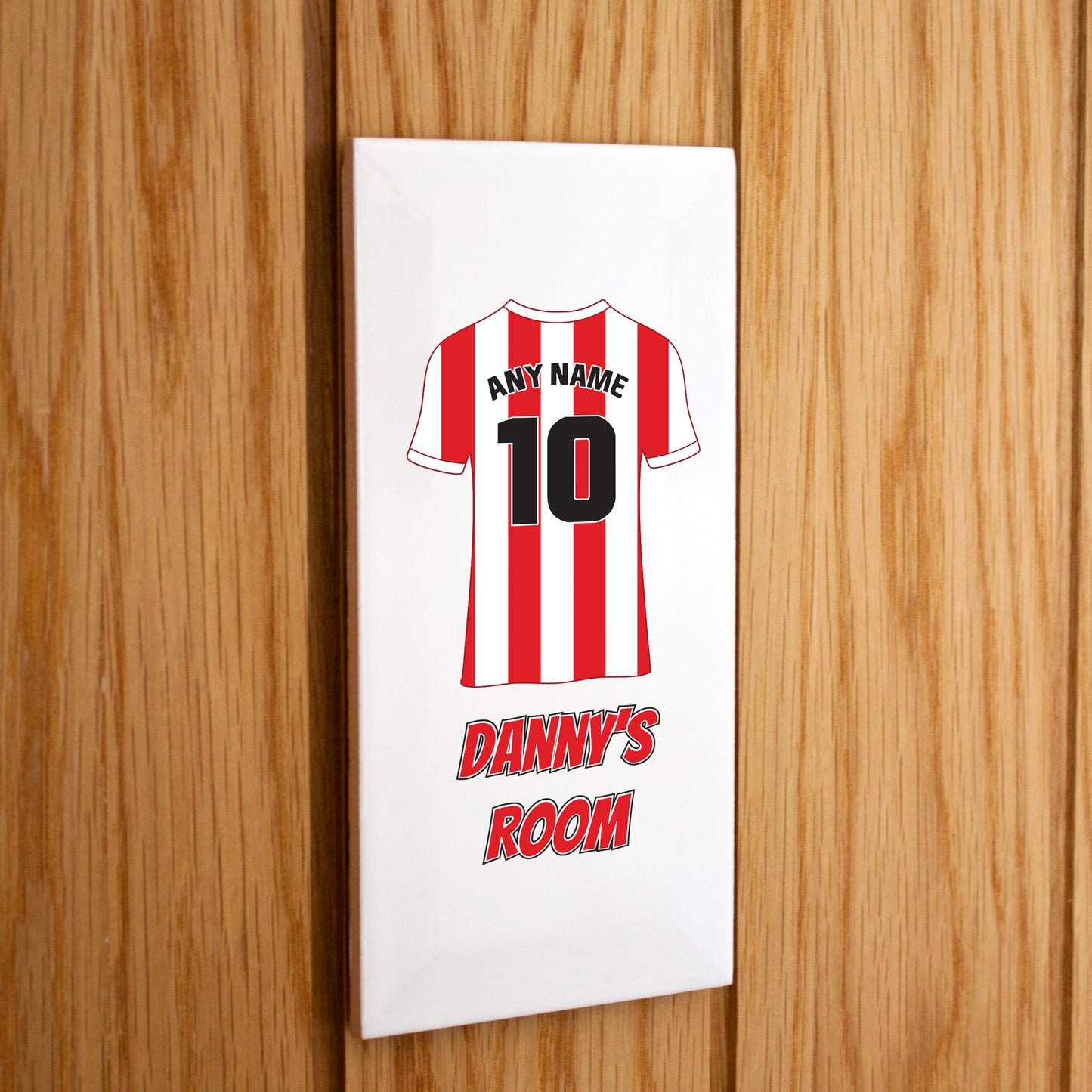 Personalised Premium Ceramic Children's Football Door Plaque - Premier Championship Football Team Shirt Style