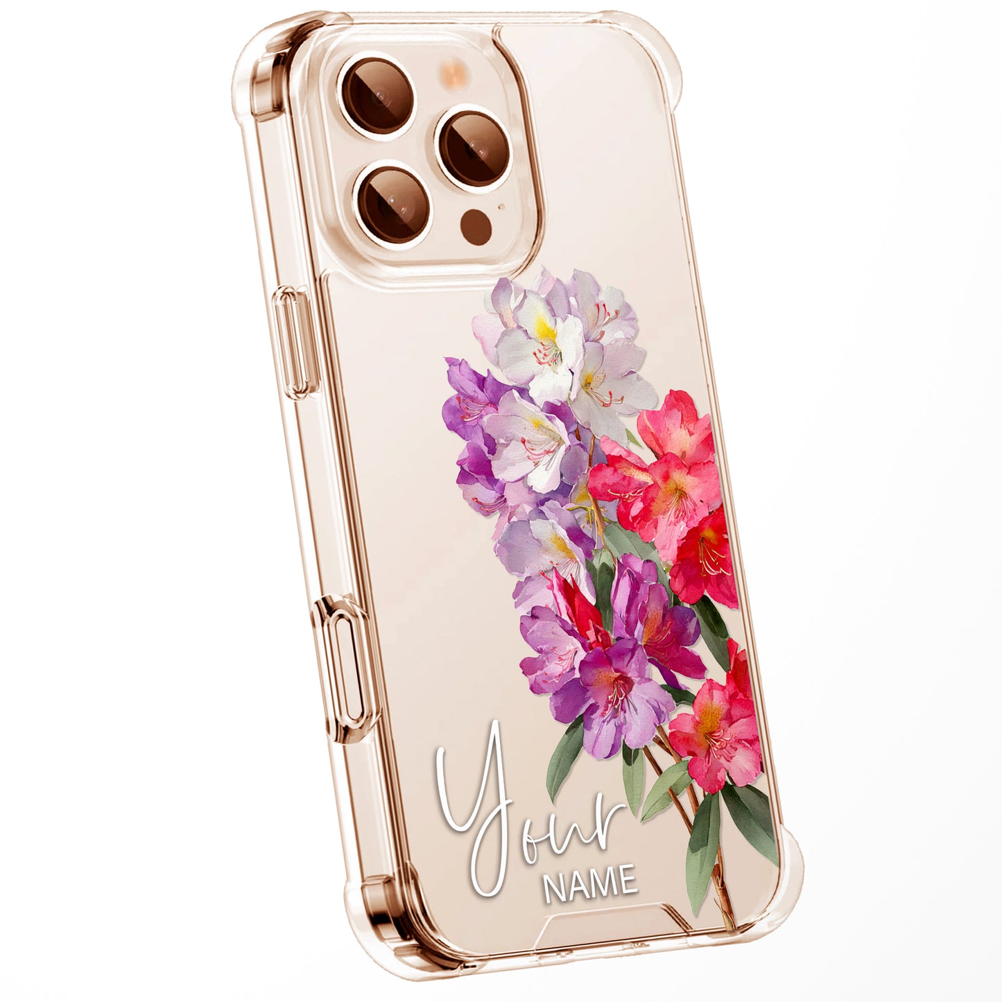 Personalised Floral Phone Case Custom Watercolour Pressed Flowers Luxury Cover, CLEAR Cover Roses iPhone 16 15 13 12 11 Plus Pro Samsung
