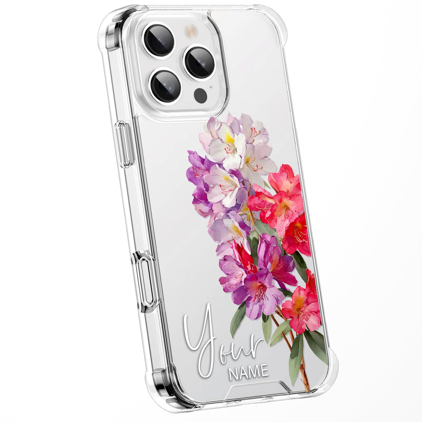 Personalised Floral Phone Case Custom Watercolour Pressed Flowers Luxury Cover, CLEAR Cover Roses iPhone 16 15 13 12 11 Plus Pro Samsung