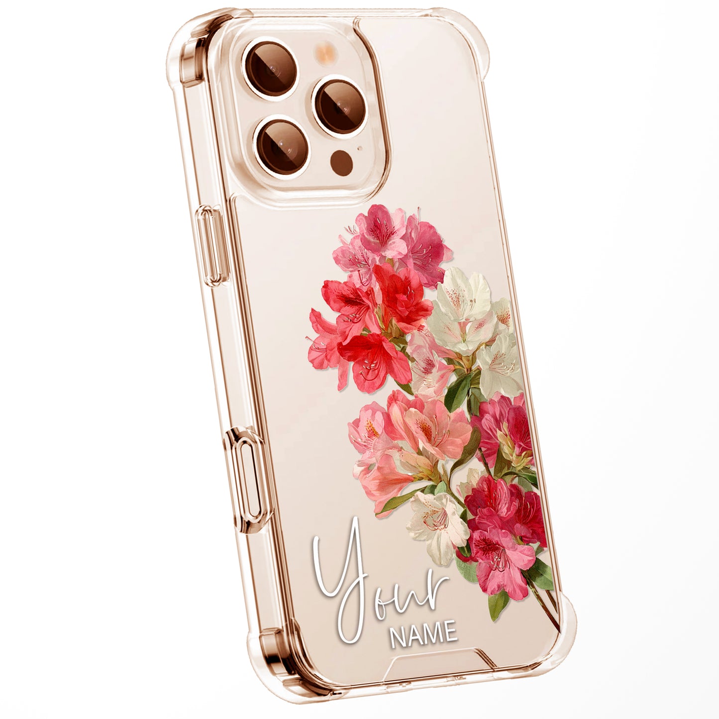 Personalised Floral Phone Case Custom Watercolour Pressed Flowers Luxury Cover, CLEAR Cover Roses iPhone 16 15 13 12 11 Plus Pro Samsung