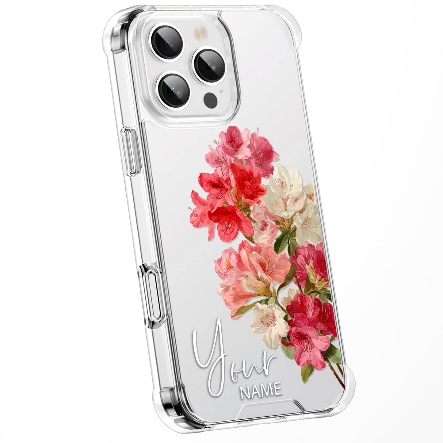 Personalised Floral Phone Case Custom Watercolour Pressed Flowers Luxury Cover, CLEAR Cover Roses iPhone 16 15 13 12 11 Plus Pro Samsung