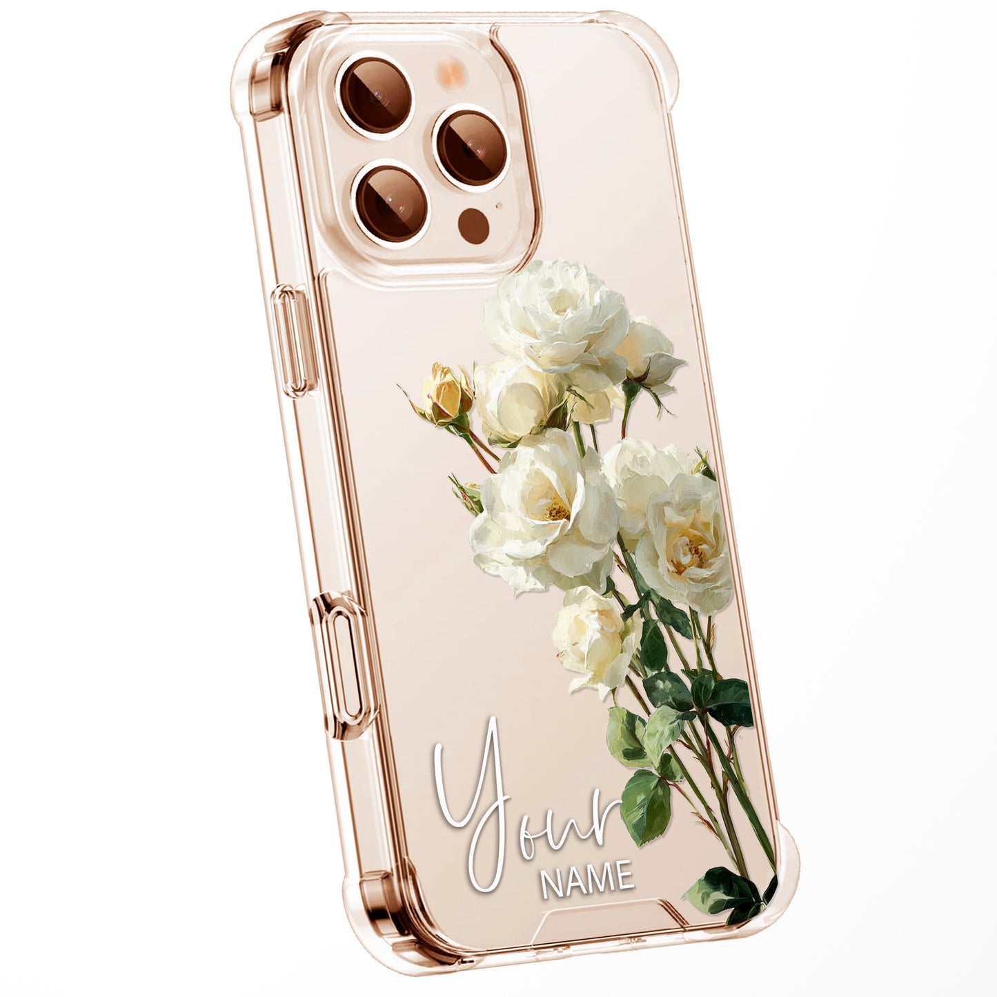 Personalised Floral Phone Case Custom Watercolour Pressed Flowers Luxury Cover, CLEAR Cover Roses iPhone 16 15 13 12 11 Plus Pro Samsung